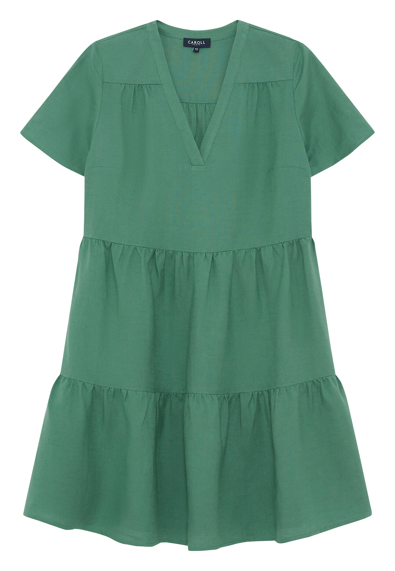 Robe courte col V en lin mélangé CAROLL Vert