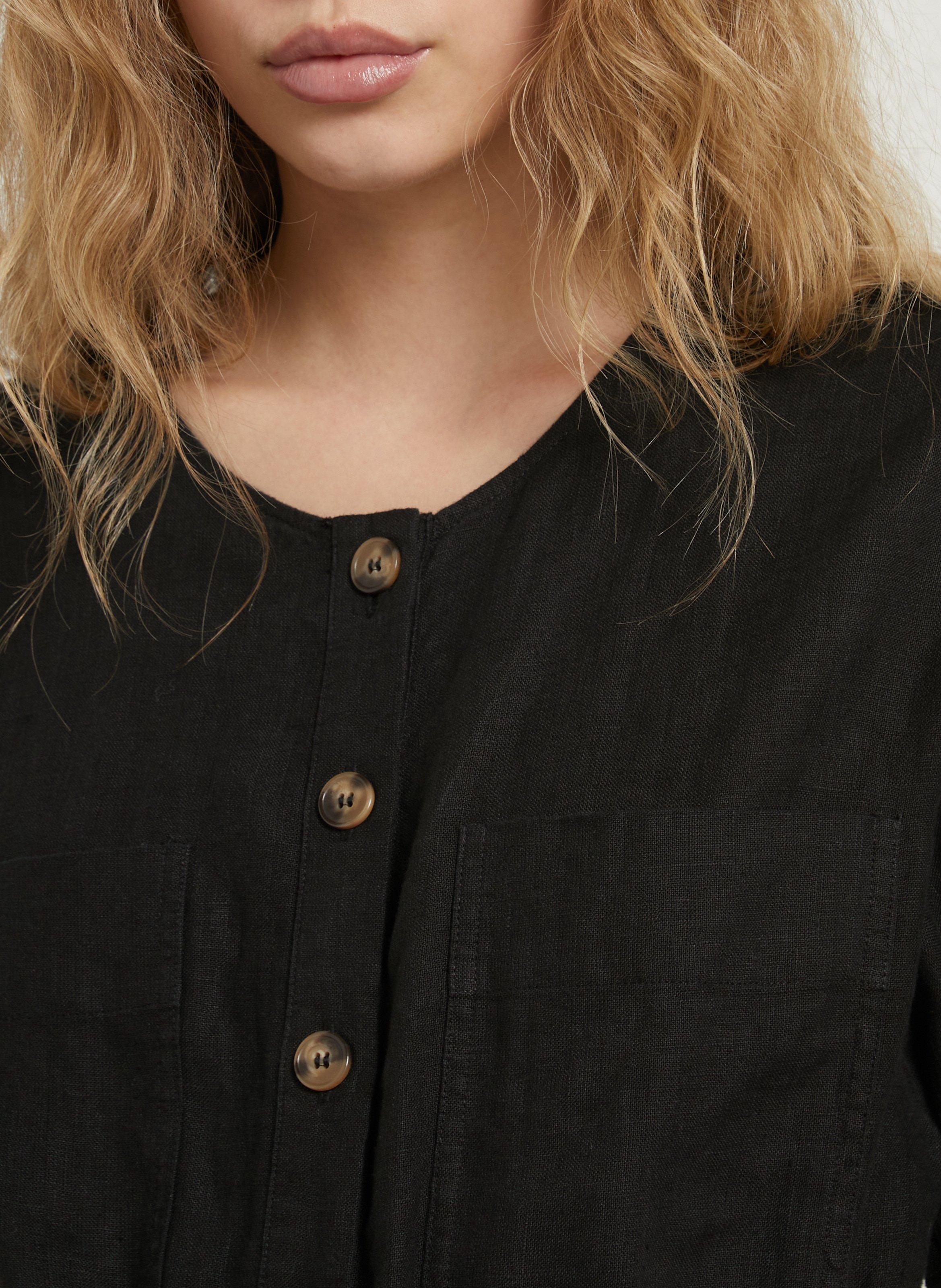 Combi short ample unie en lin DES PETITS HAUTS Noir