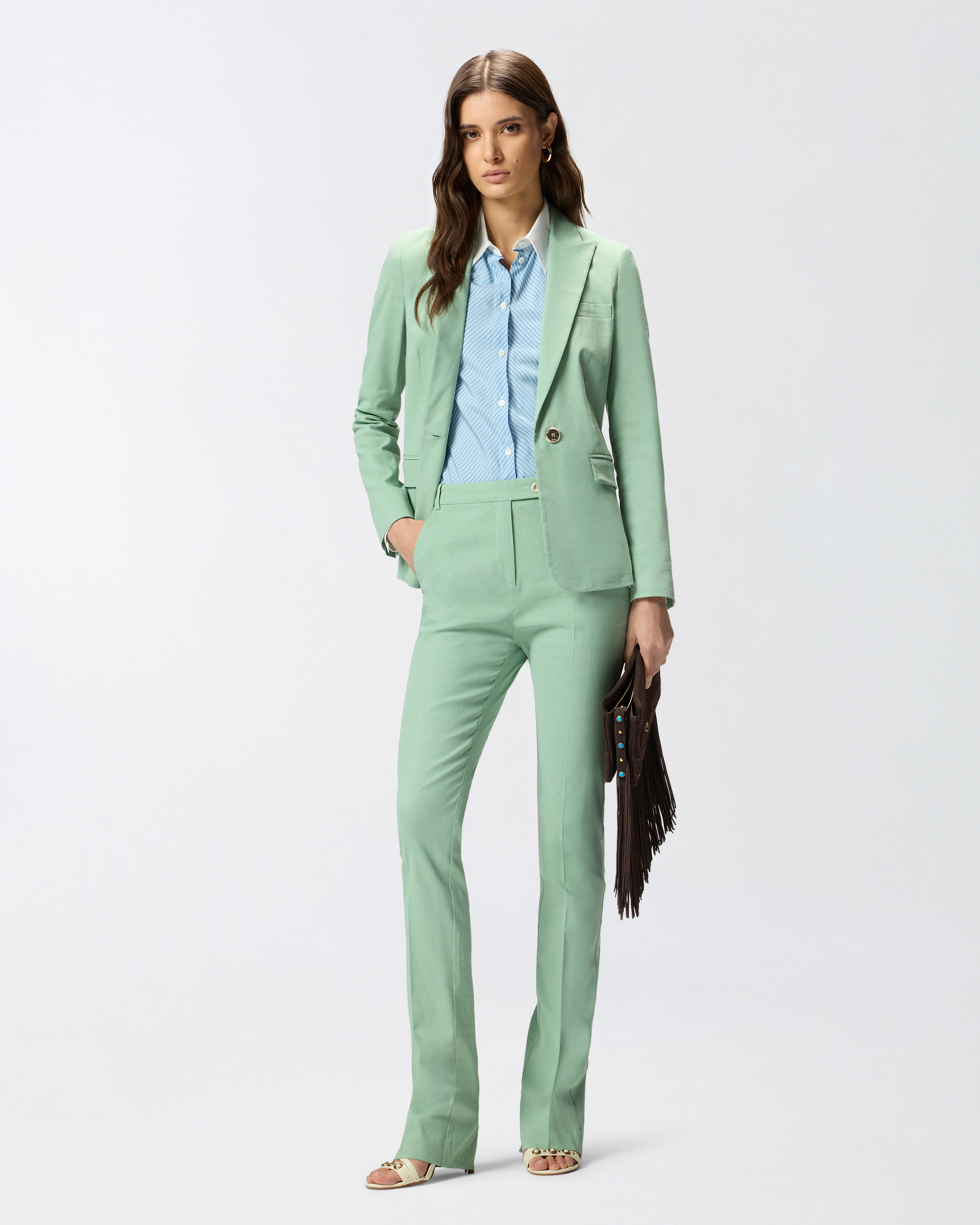 Pantalon en lin mélangé à pli marqué PINKO Vert