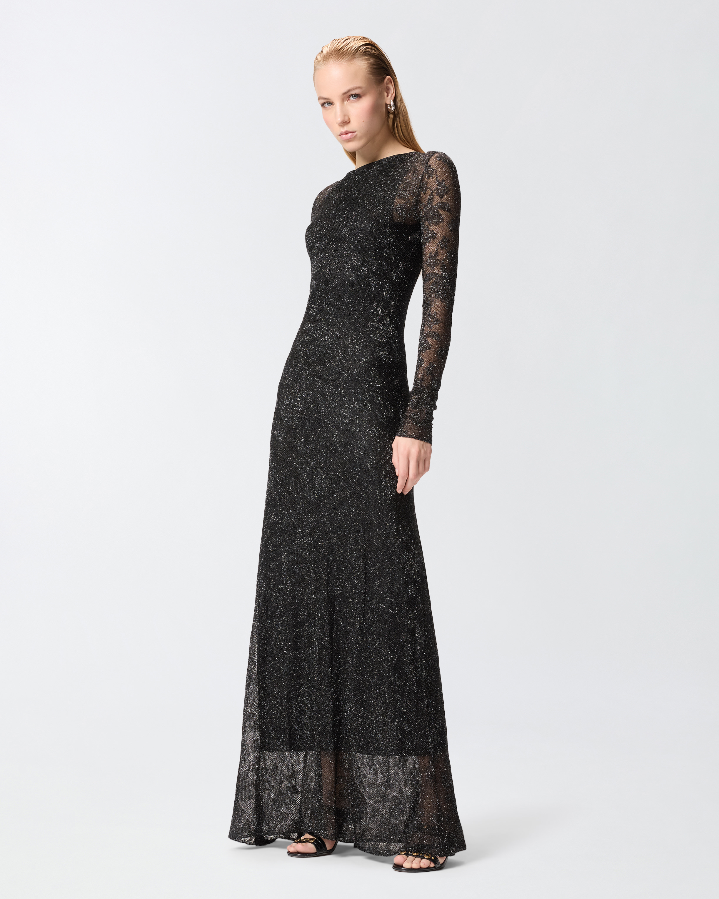 Robe longue avec maille filet et dentelle florale PINKO Noir