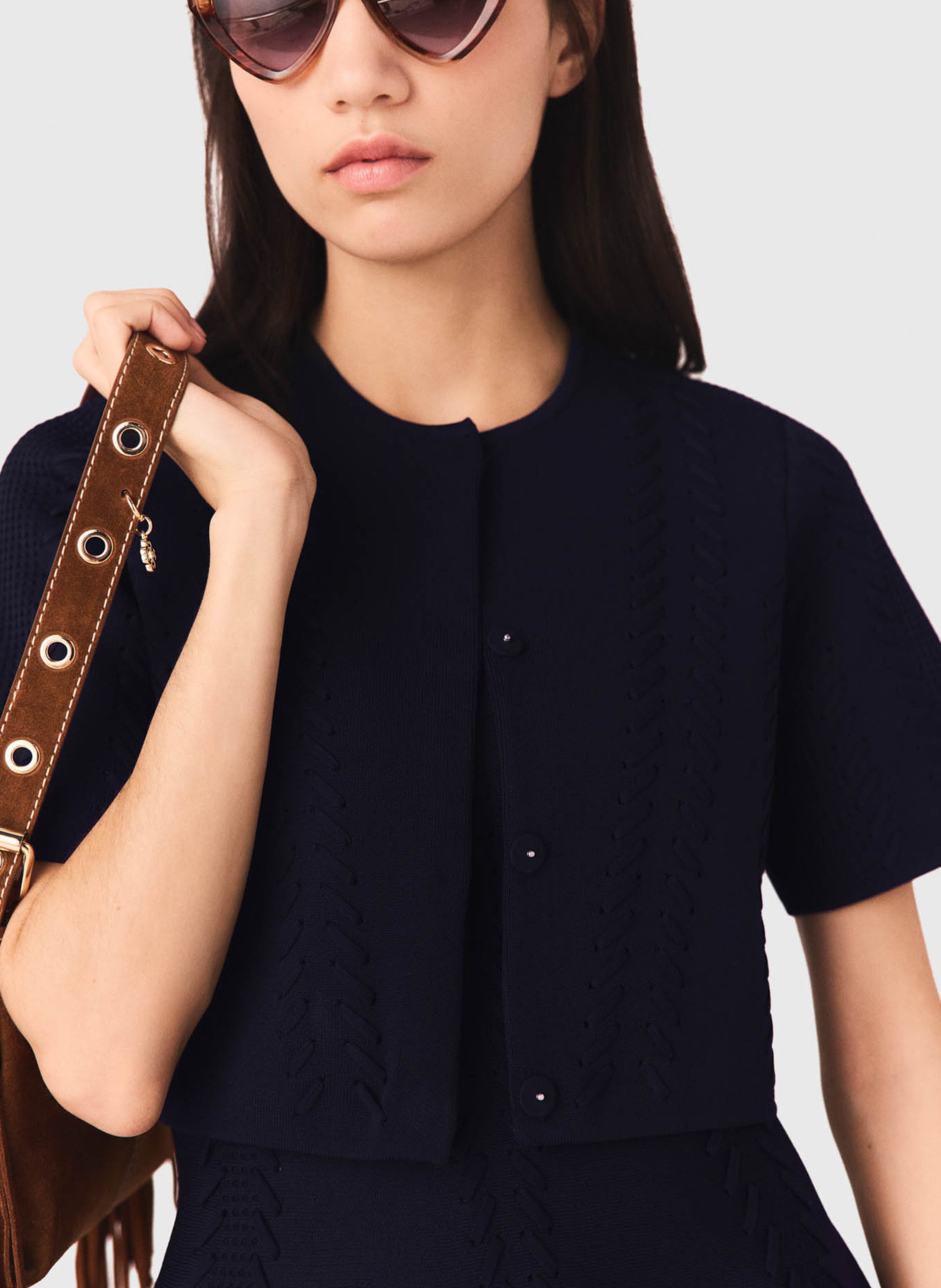 Kort vest in gevlochten breisel MAJE Blauw