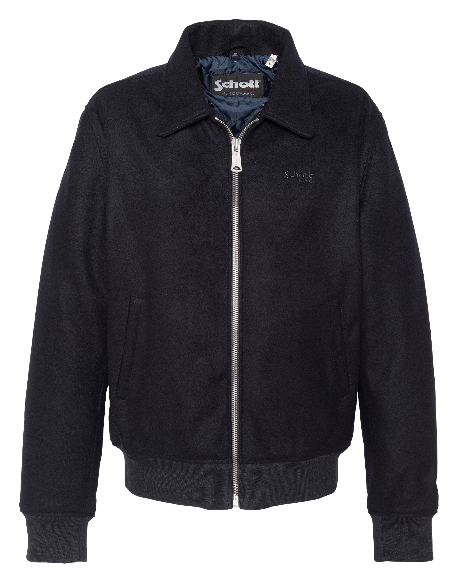 Pilotenjas van wolmix met afneembare kraag SCHOTT Blauw