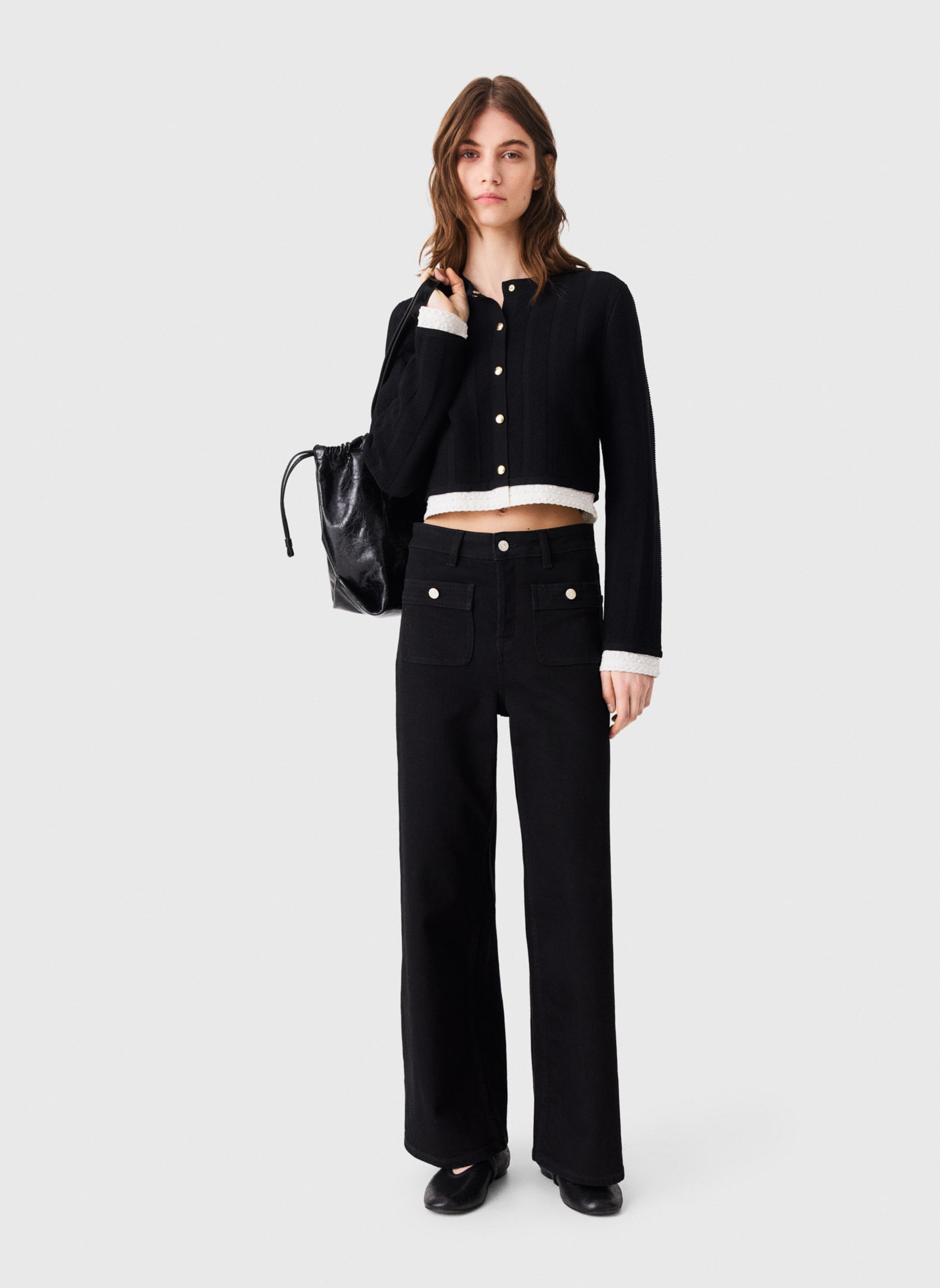 Flared jeans met hoge taille | katoenblend MAJE Zwart