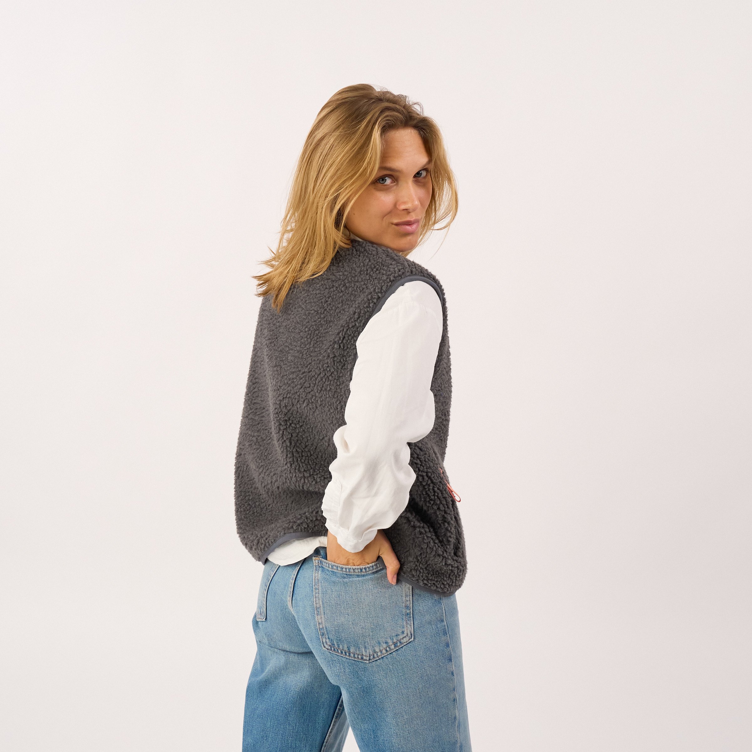 Sleeveless Sherpa Zip-Up Vest BILLYBELT Grey