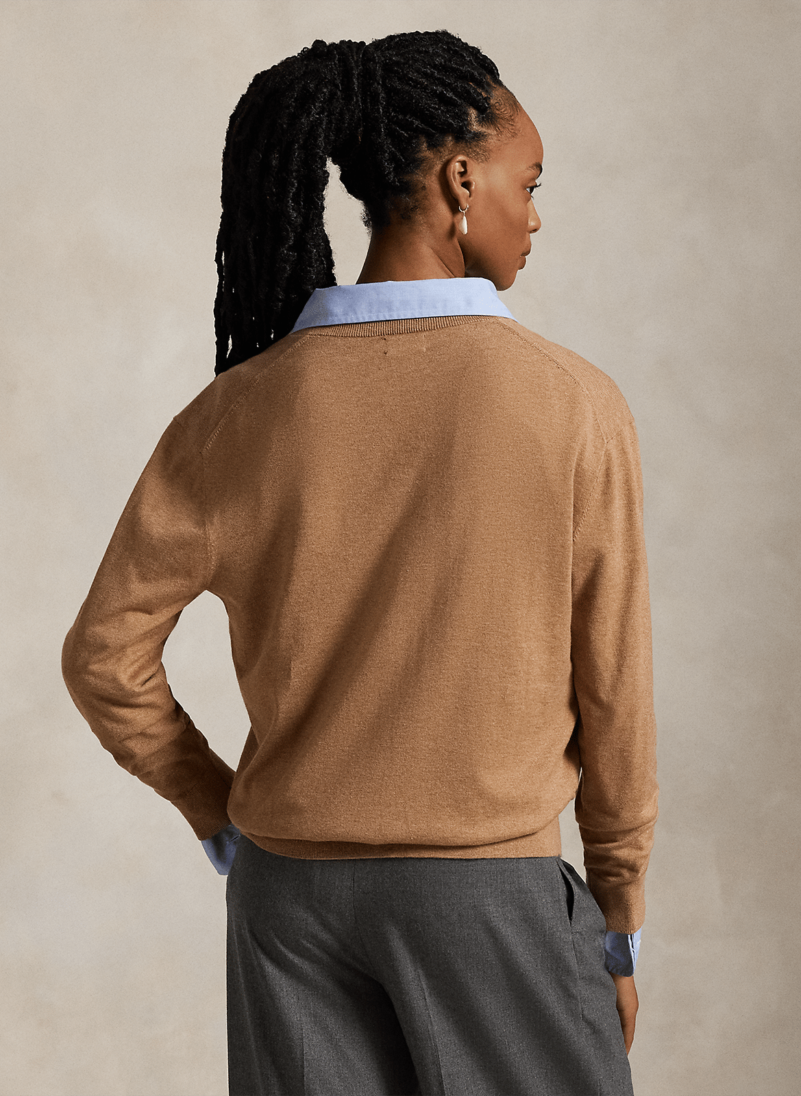 Pull col V en coton POLO RALPH LAUREN Beige