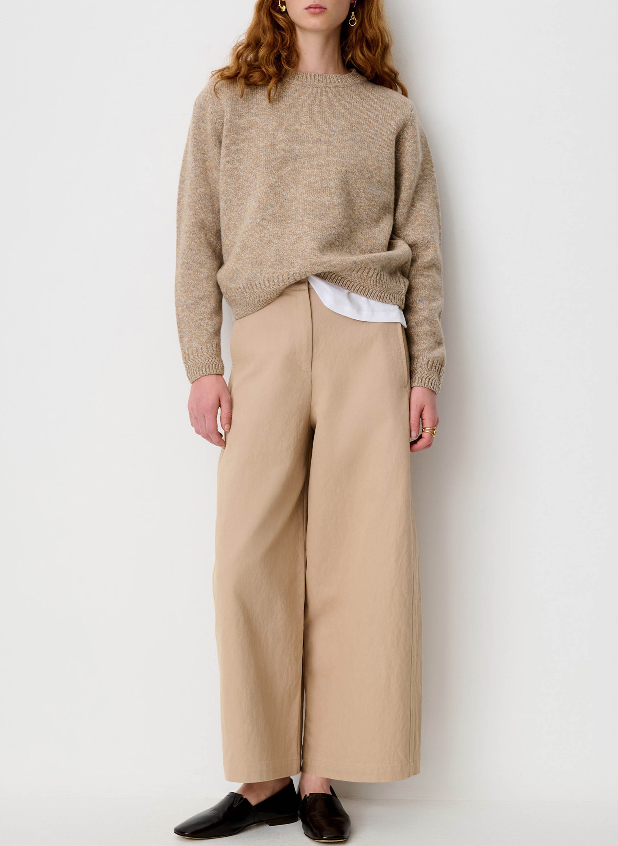 Straight-cut round-neck merino wool sweater SESSUN Beige