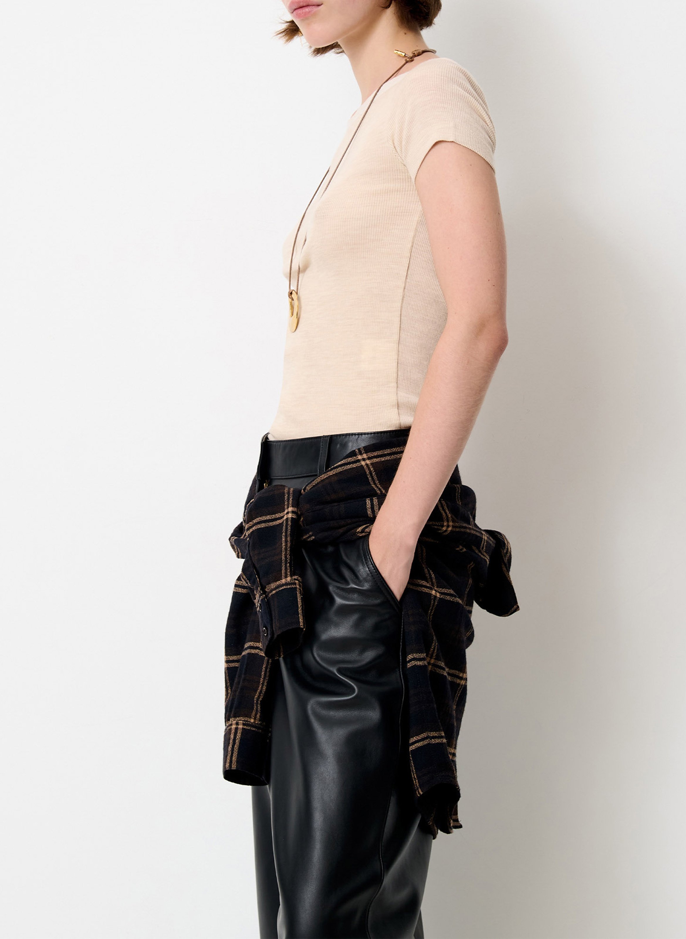 Gerade geschnittenes Rundhals-Top aus Strick SESSUN Beige