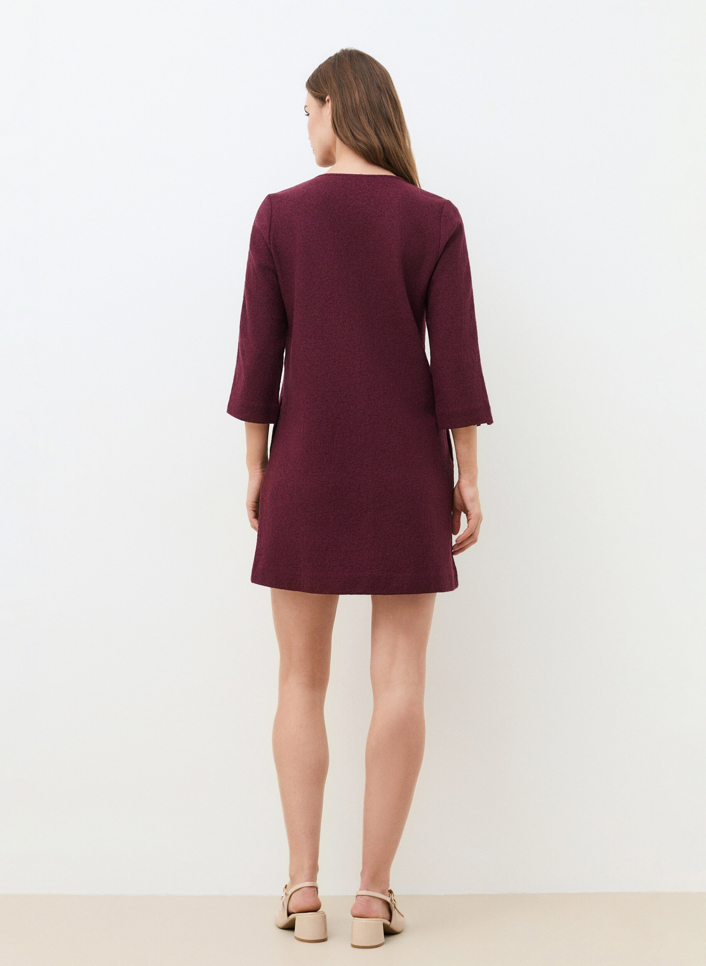 Short round-neck wool-blend dress CAROLL Purple