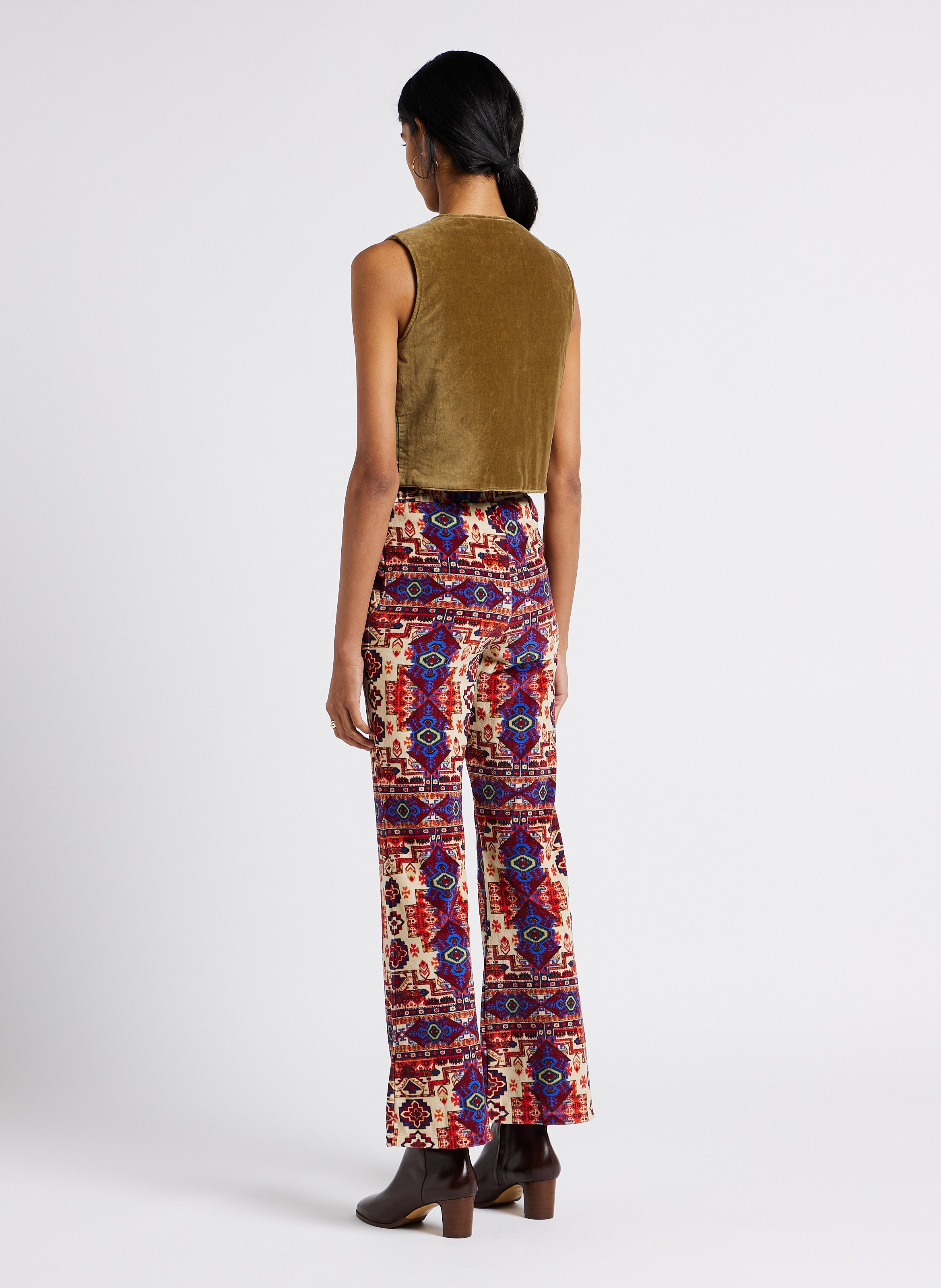 Pantalon taille haute à motif aztèque en coton V DE VINSTER Rouge