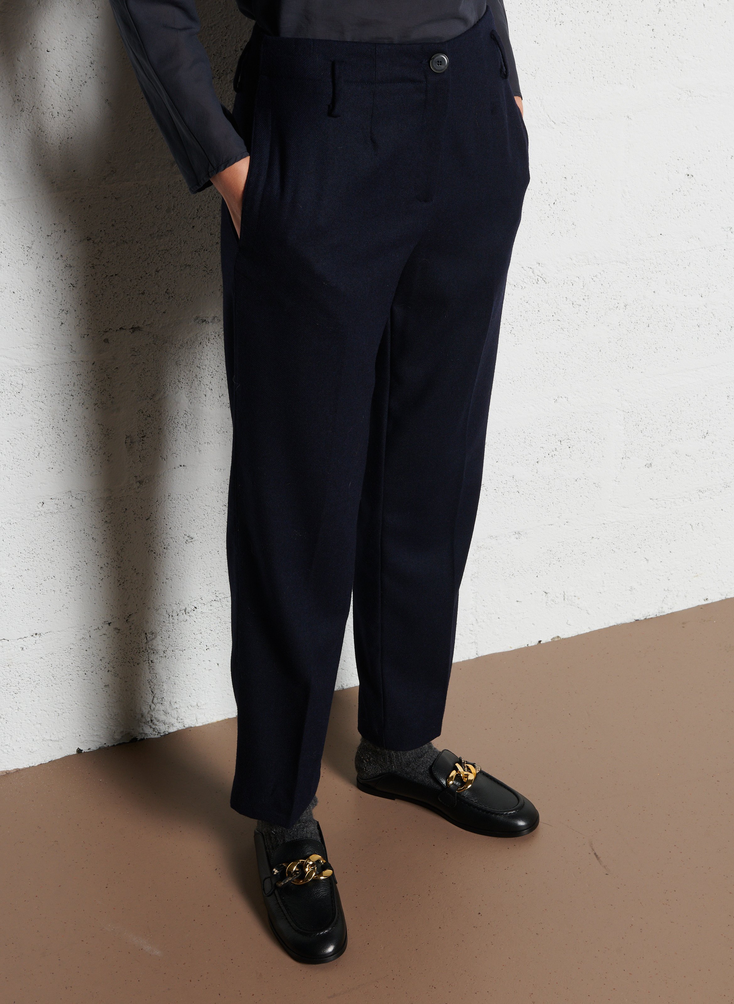 Pantalon droit en laine mélangée POMANDERE Bleu