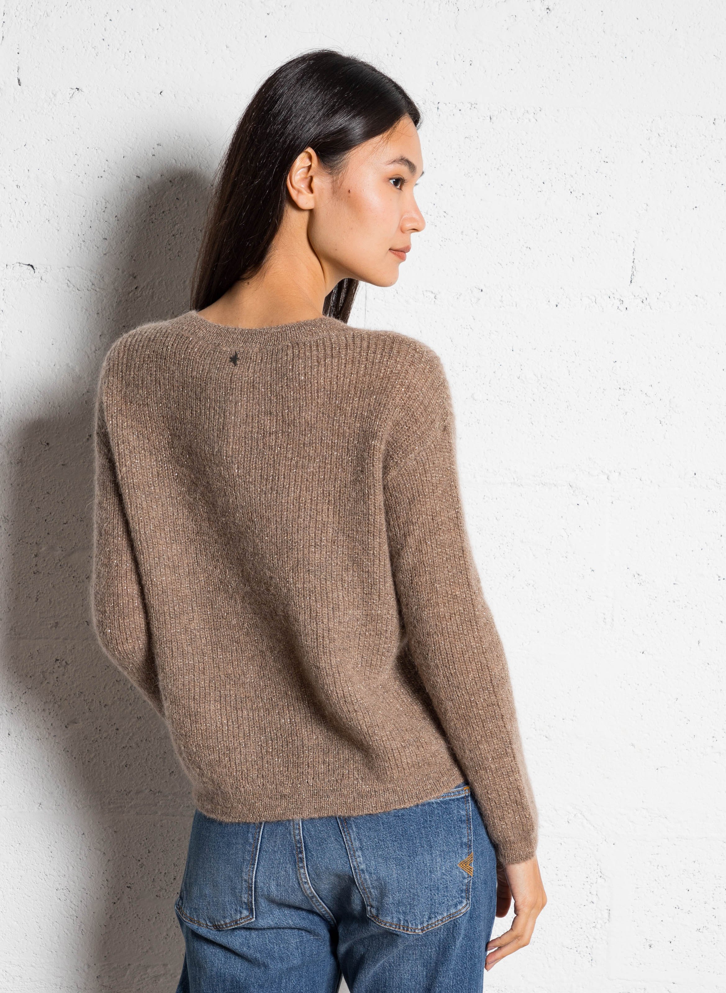 Pull ample col rond en maille métallisée  SUD EXPRESS Marron