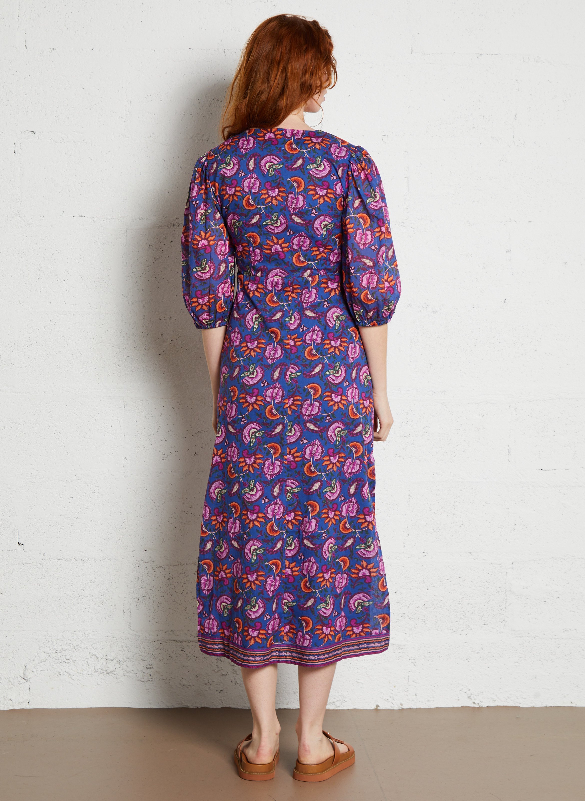 Robe midi col V à imprimé floral en coton organique LOUISE MISHA Multicolore