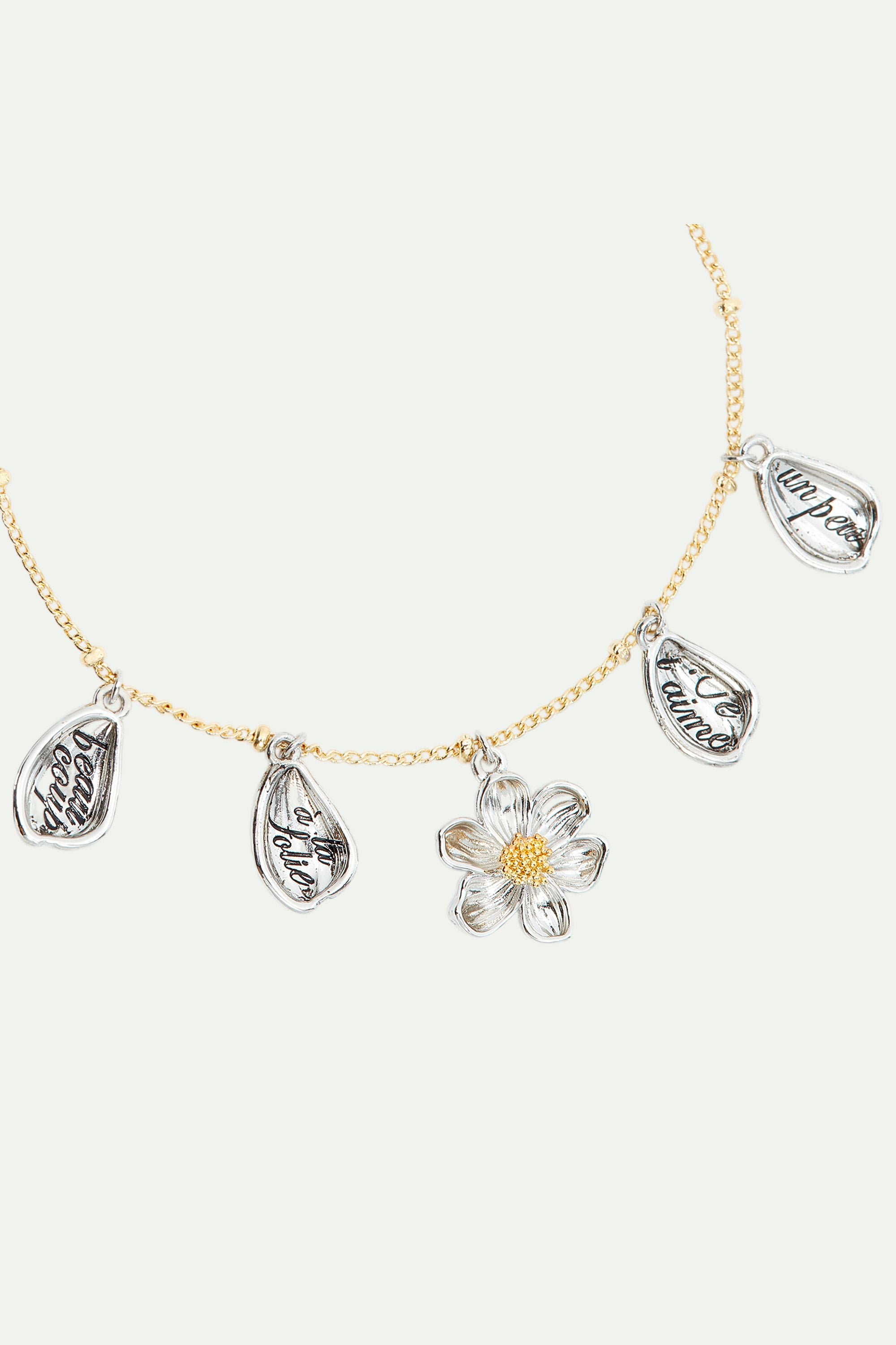 Engraved petals and daisy fine bracelet Multicolored