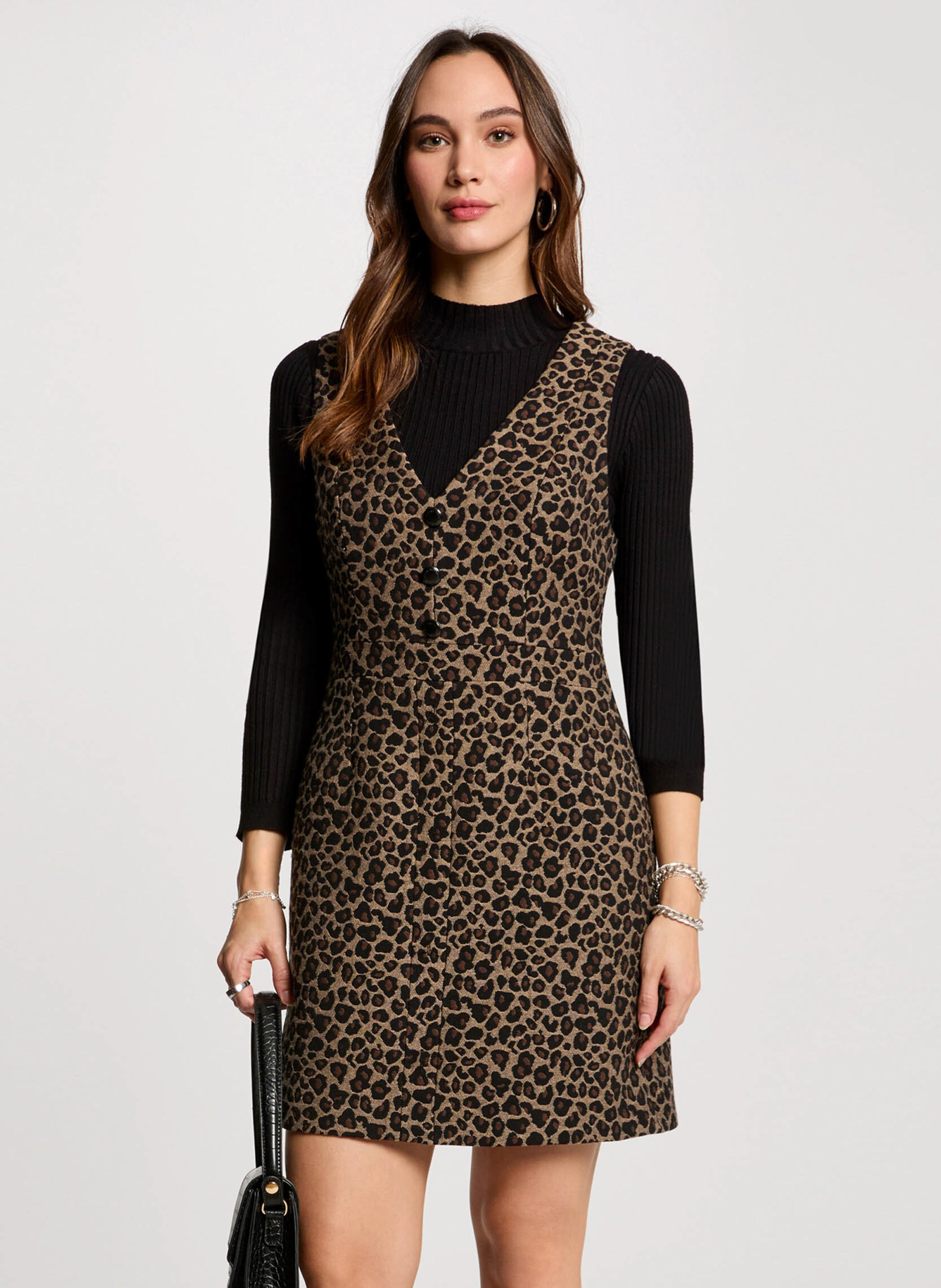 Short printed dress in blended cotton MORGAN Brown