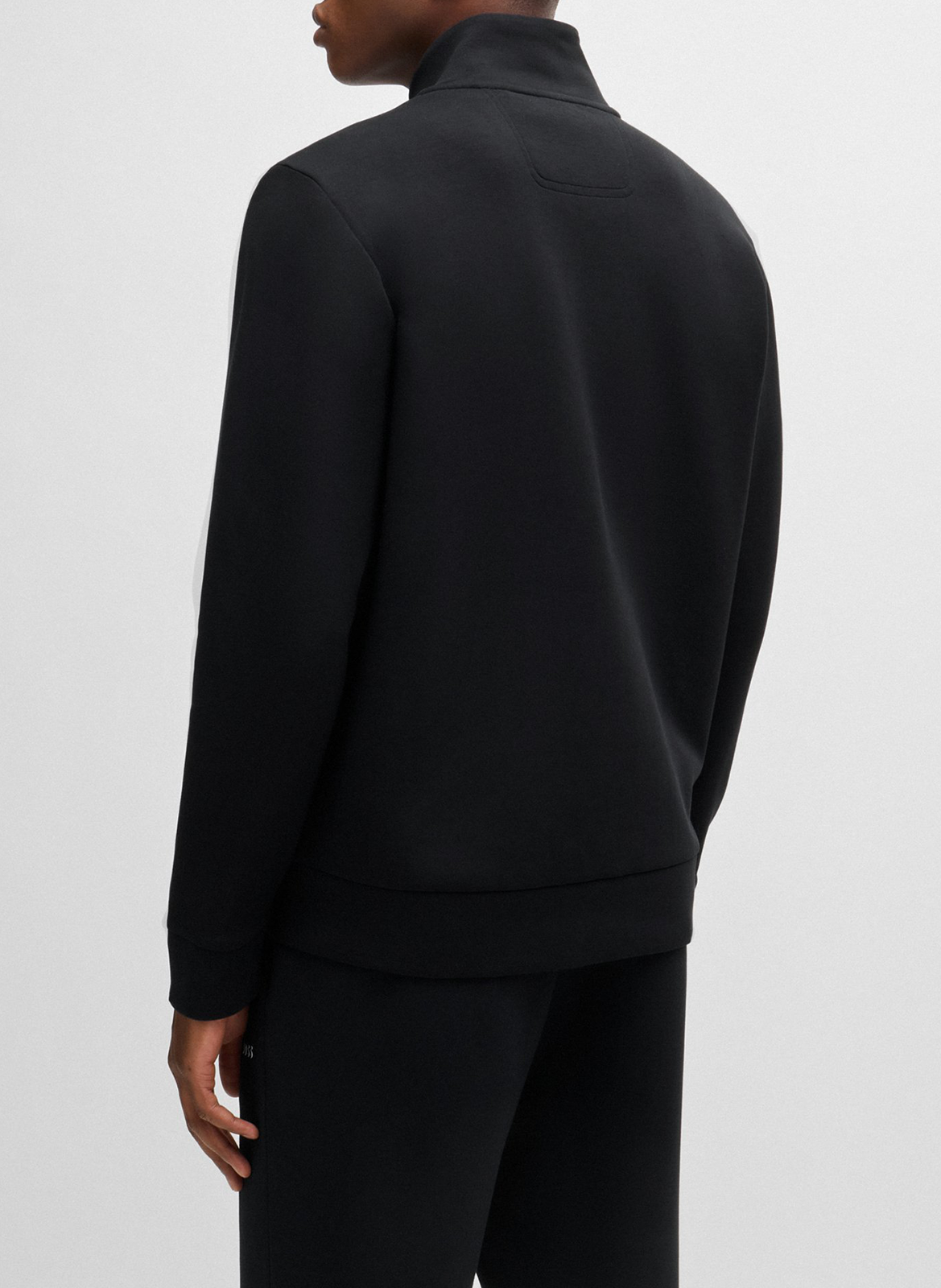 Screen-printed stretch cotton straight zipped sweater BOSS Black