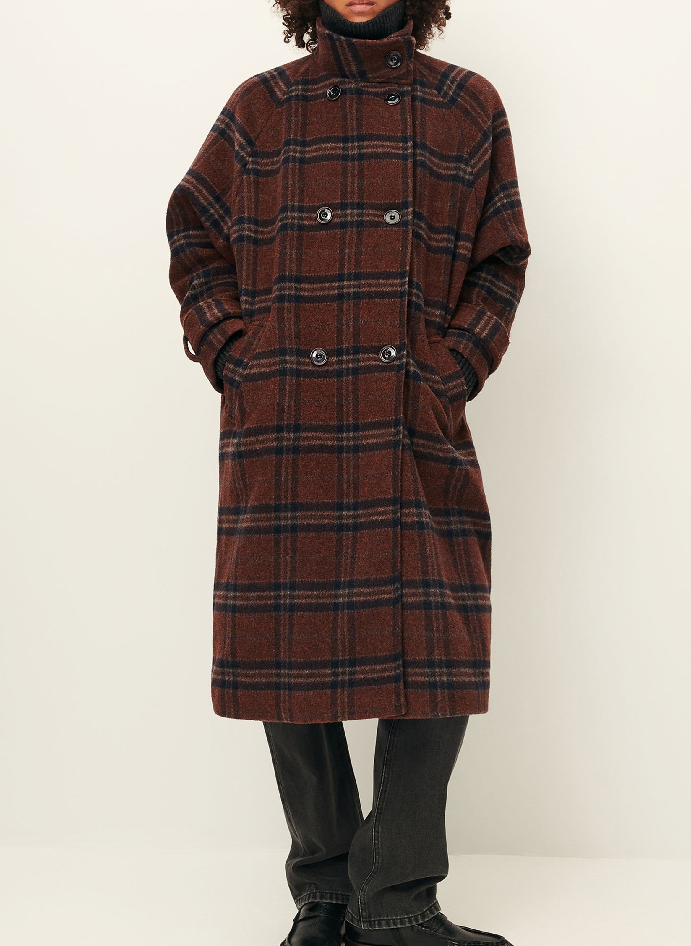 Manteau col montant en laine mélangée SESSUN Bleu