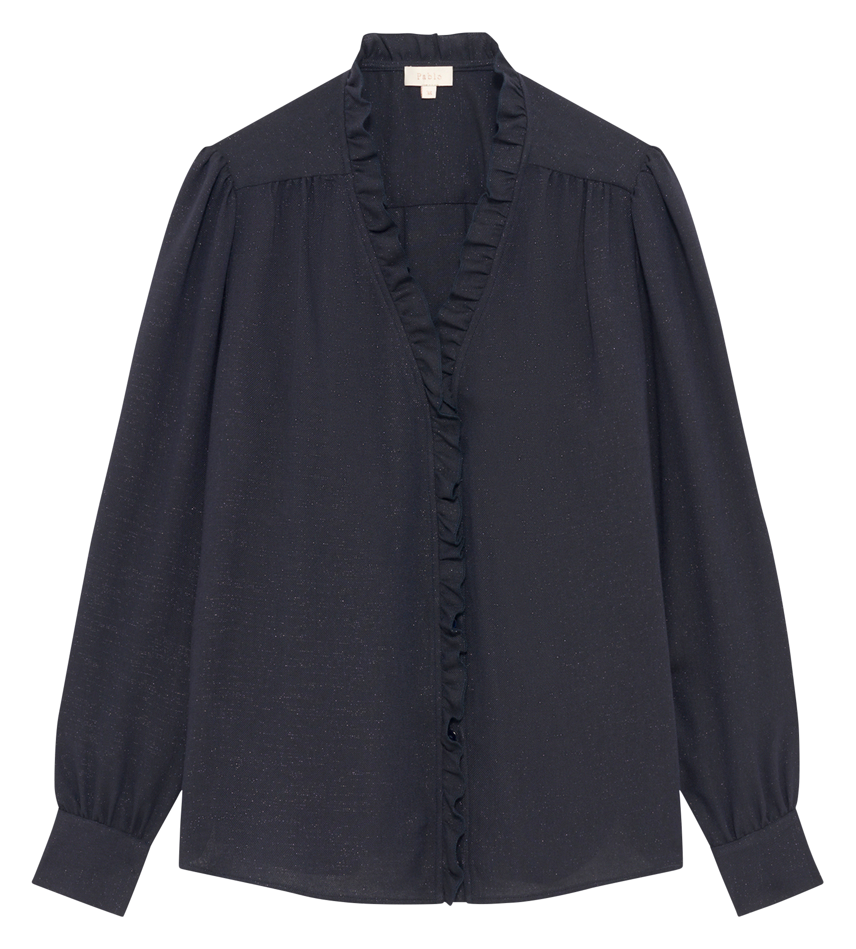 Straight V-neck blouse with ruffles PABLO Blue