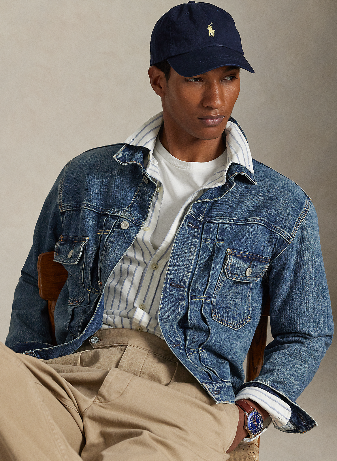 Chemise col classique manches contrastantes en coton POLO RALPH LAUREN White