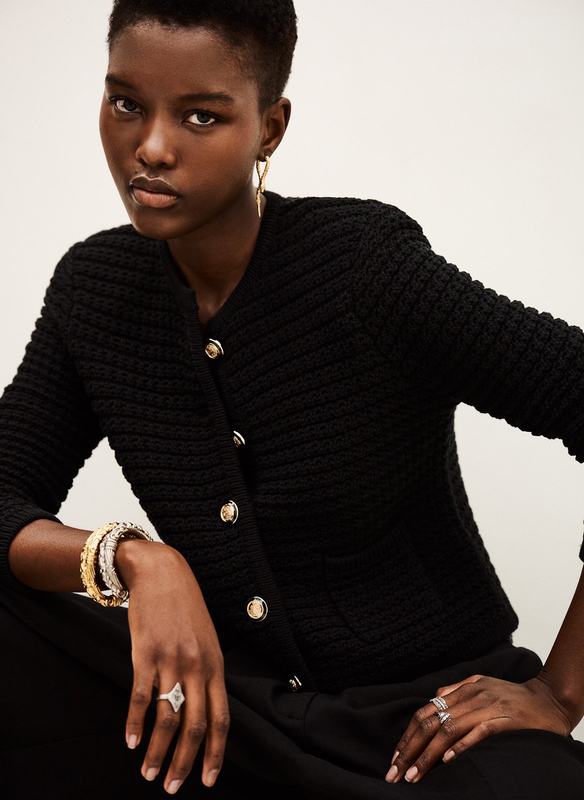 Gilet droit col rond en coton mélangé BA&SH Noir