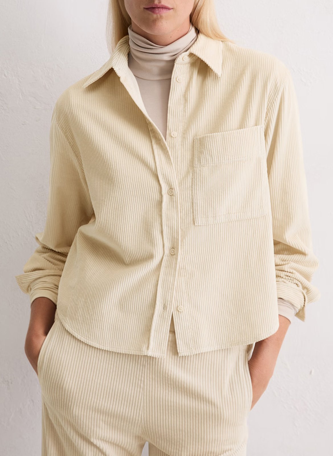 Camisa de pana con cuello clásico MARC O'POLO Beige