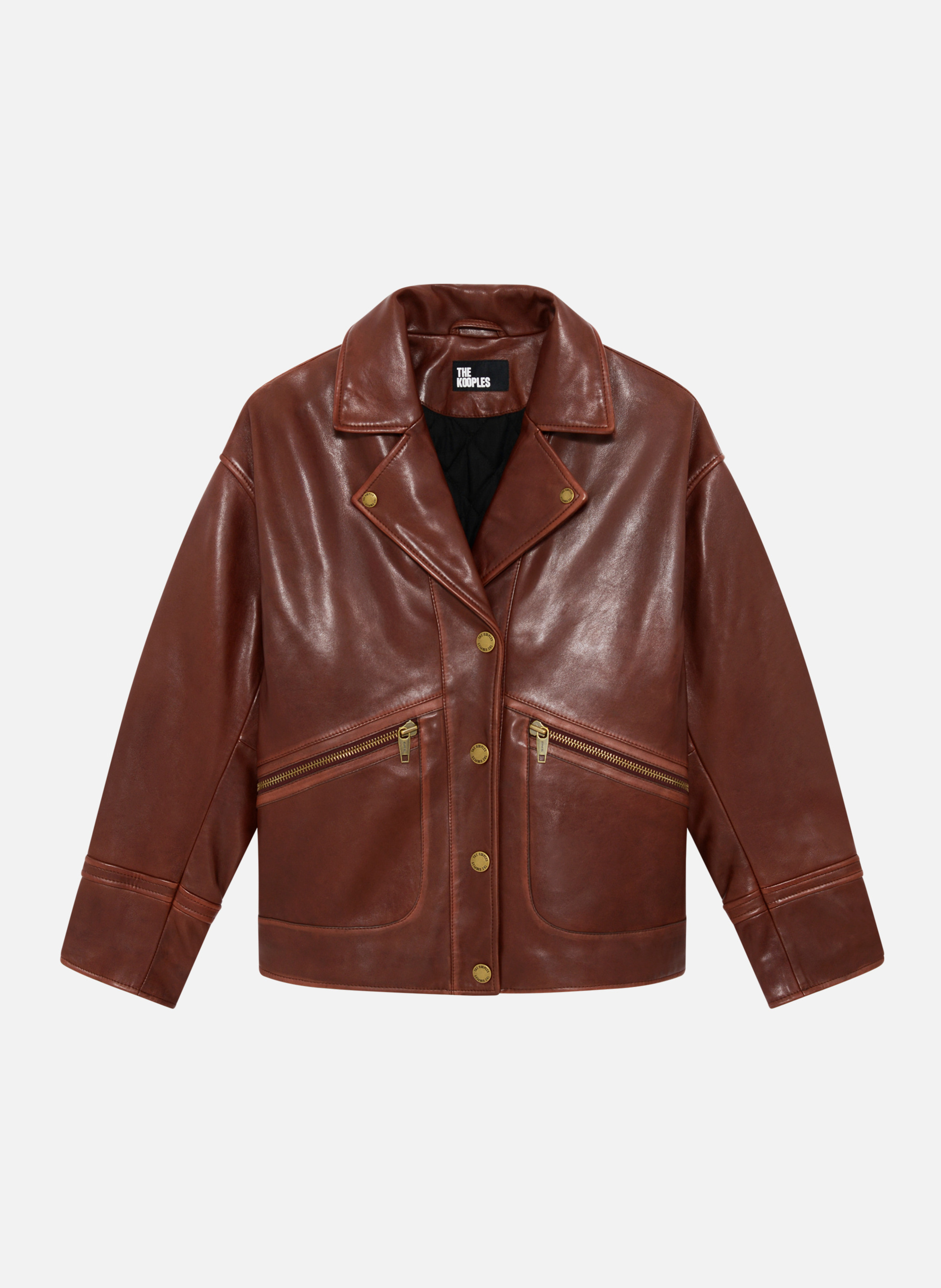 Oversized leather jacket THE KOOPLES Brown