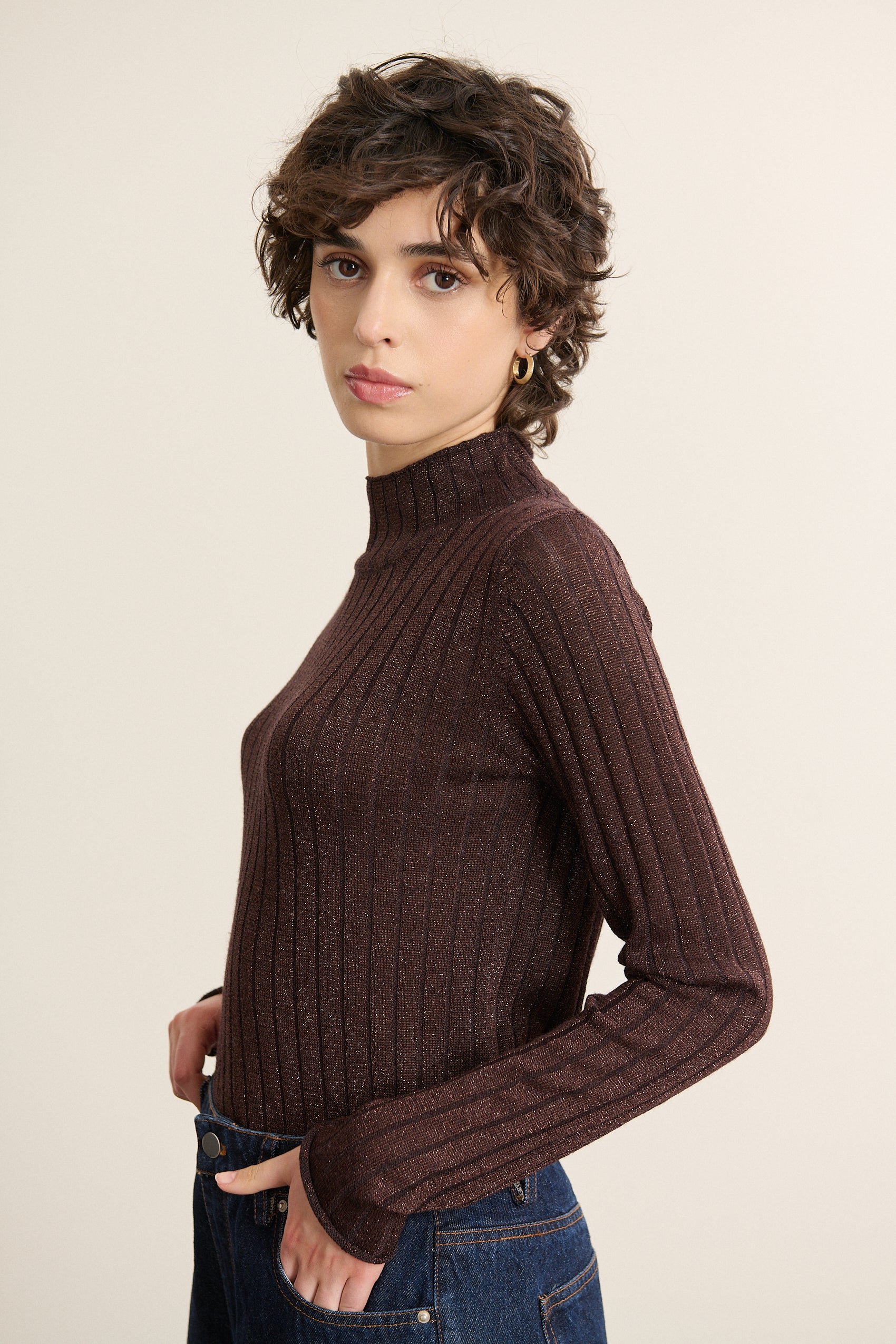 High-neck lurex sweater GARANCE PARIS Brown