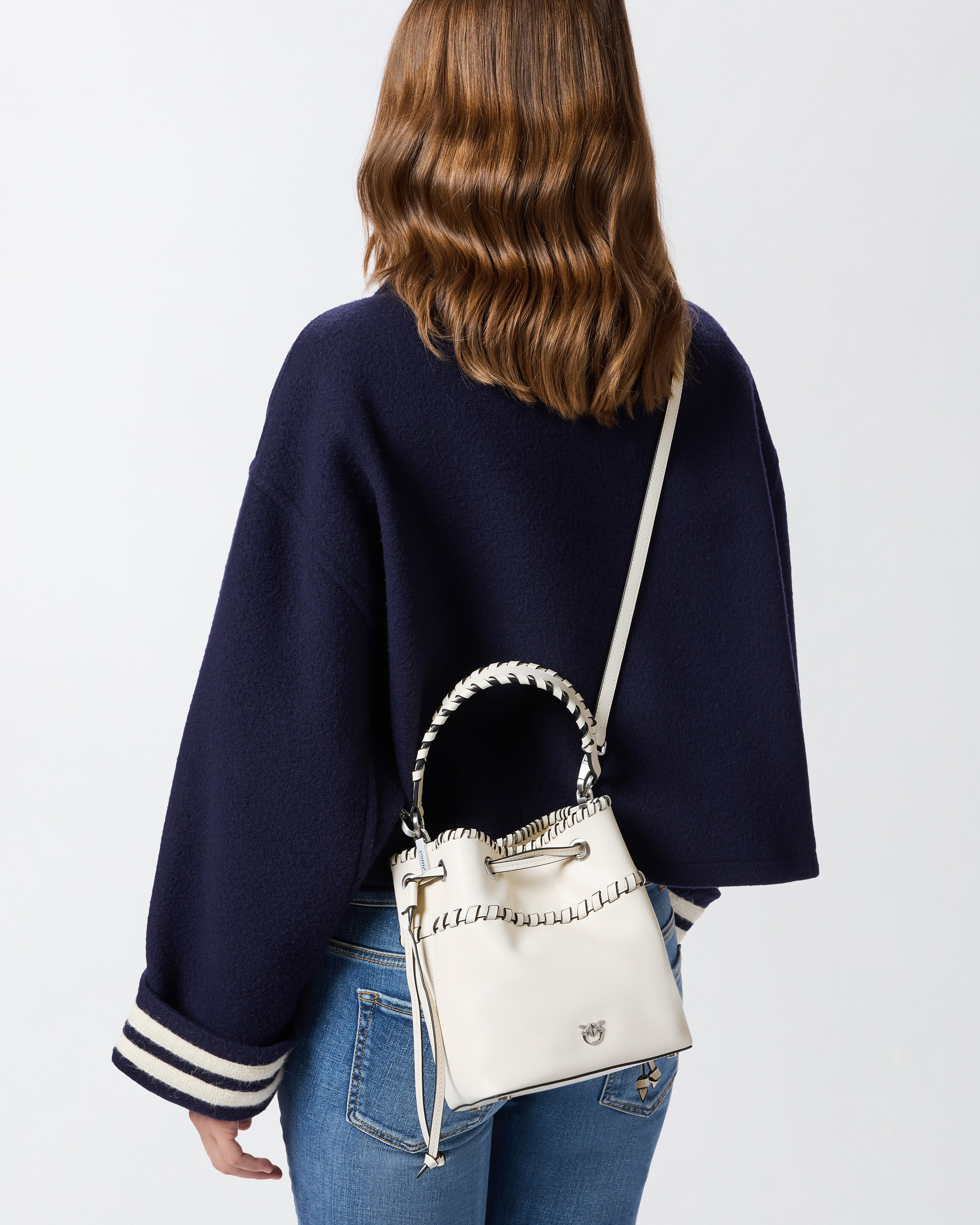 Small leather bucket bag with stitching PINKO White