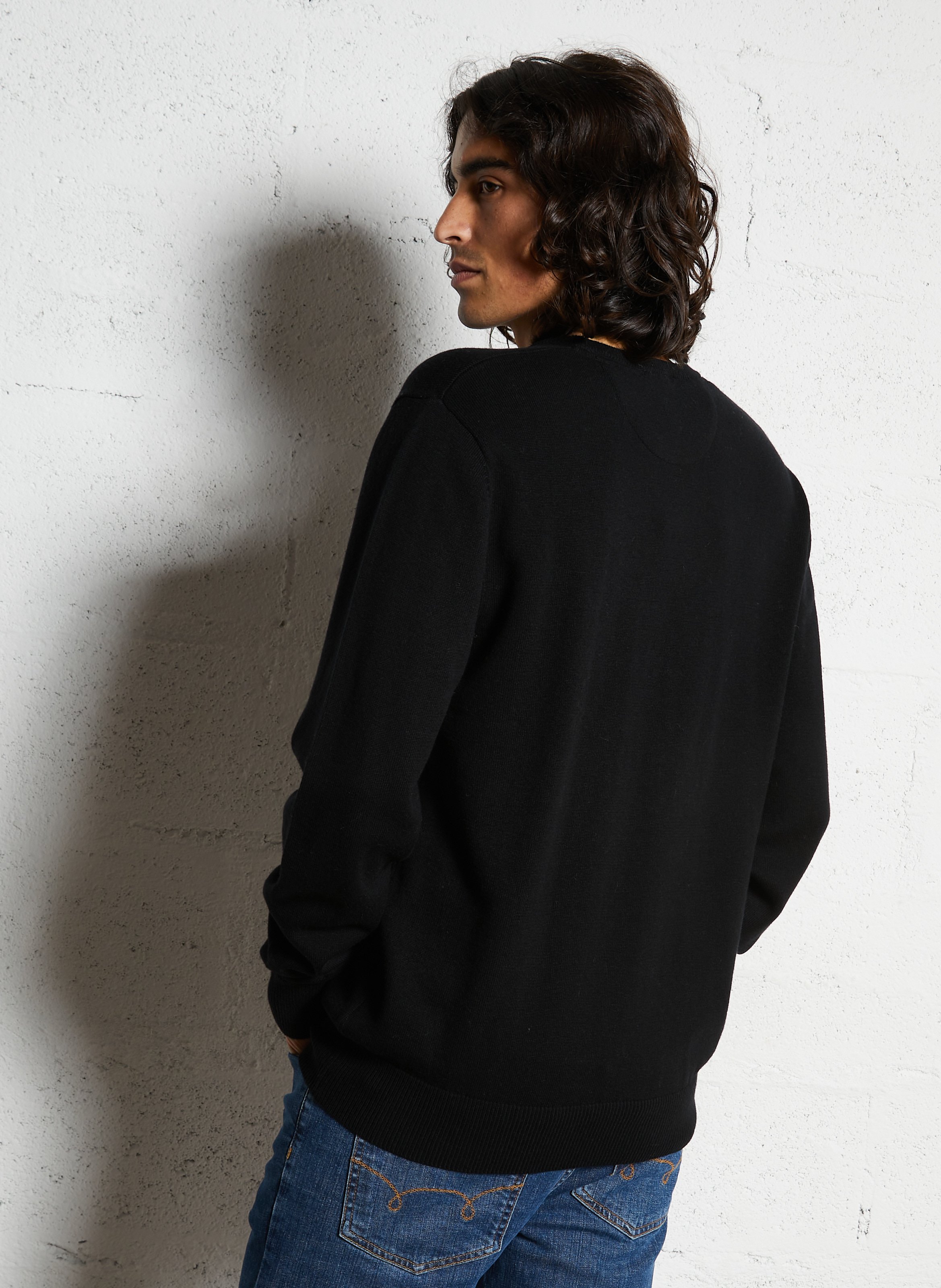 Pull droit col rond en laine et coton EDEN PARK Noir