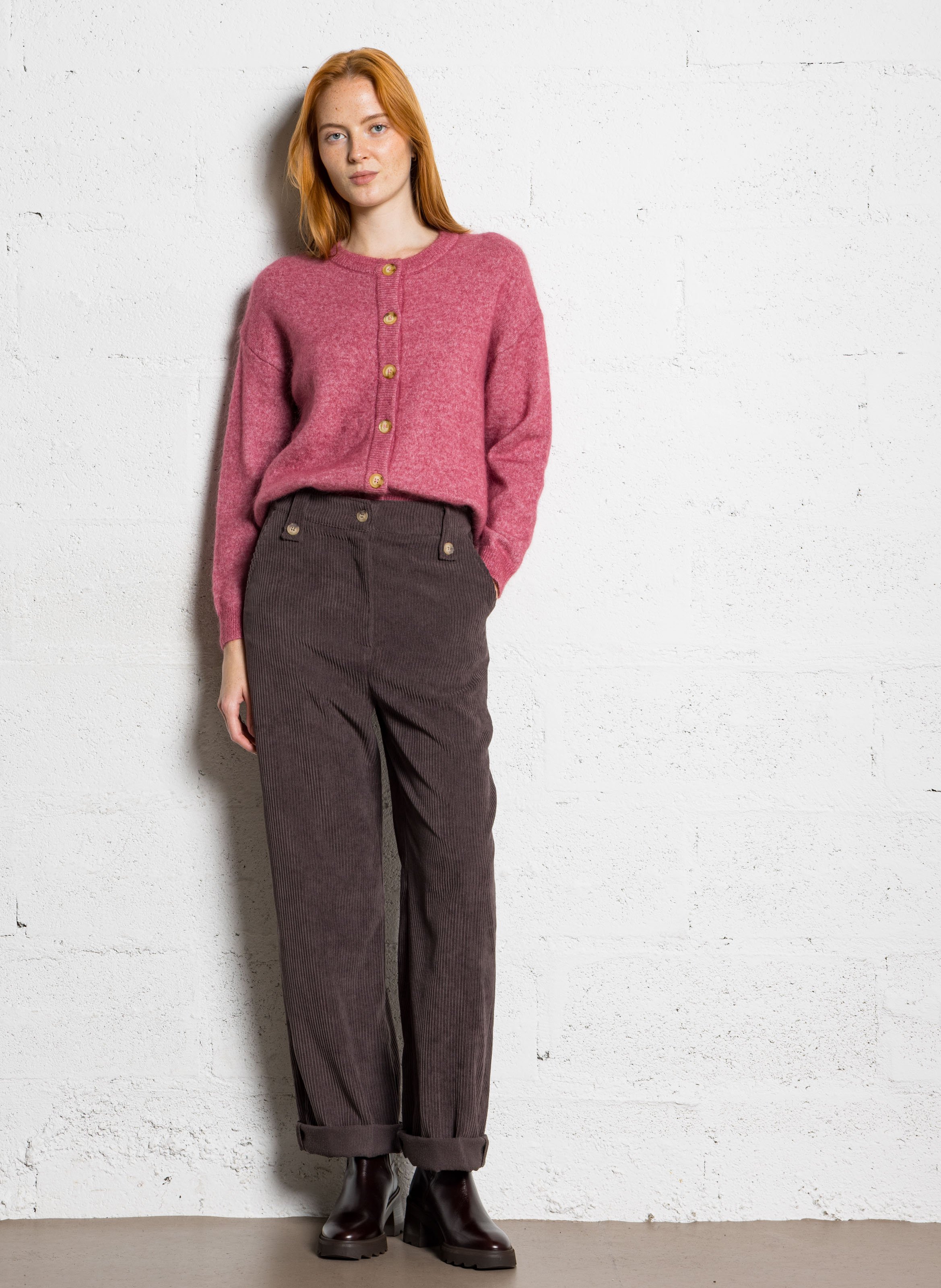 Cardigan col rond en laine mélangée SUD EXPRESS Rose