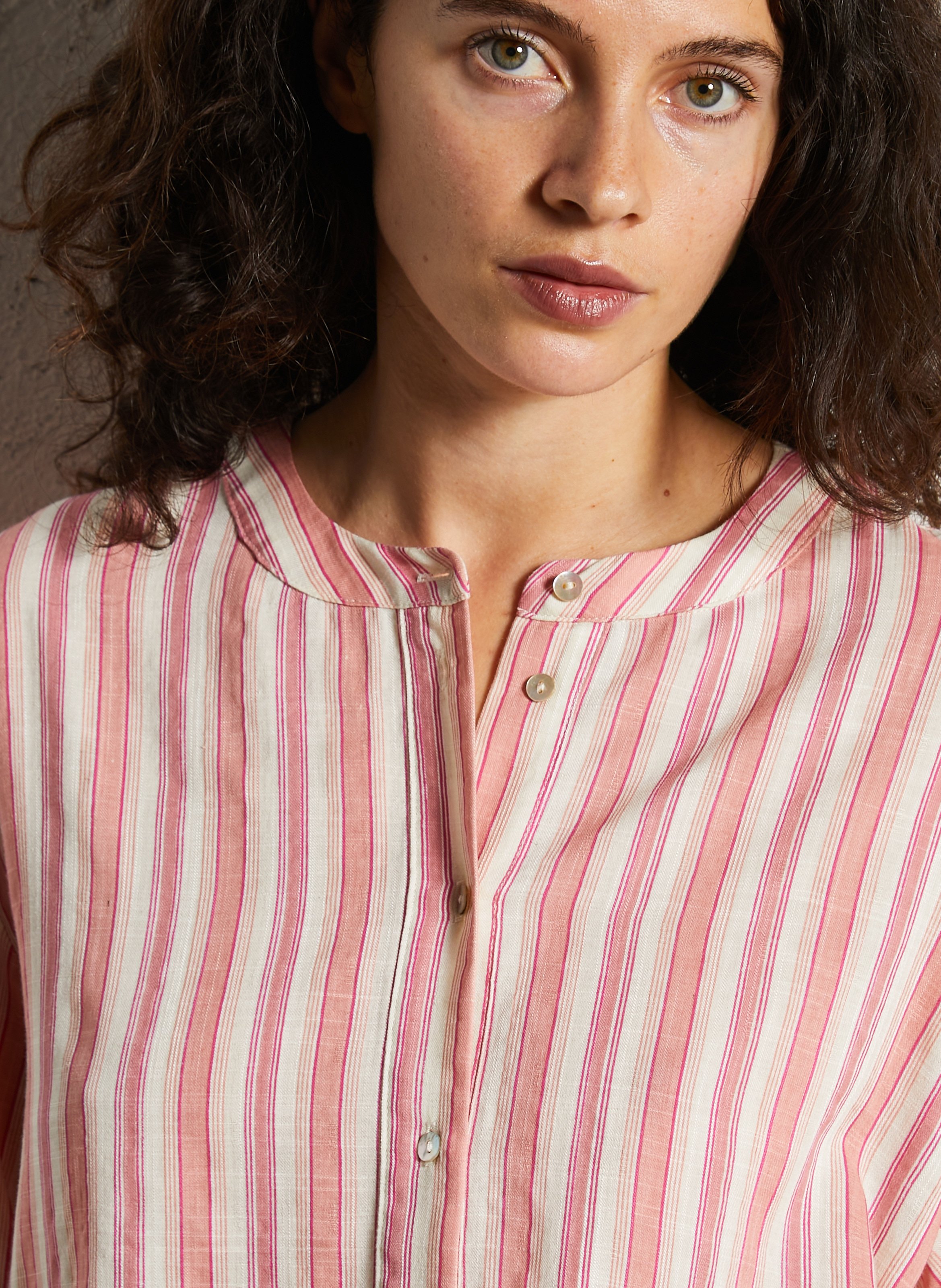 Chemise oversize col mao en coton mélangé JC SOPHIE Rose