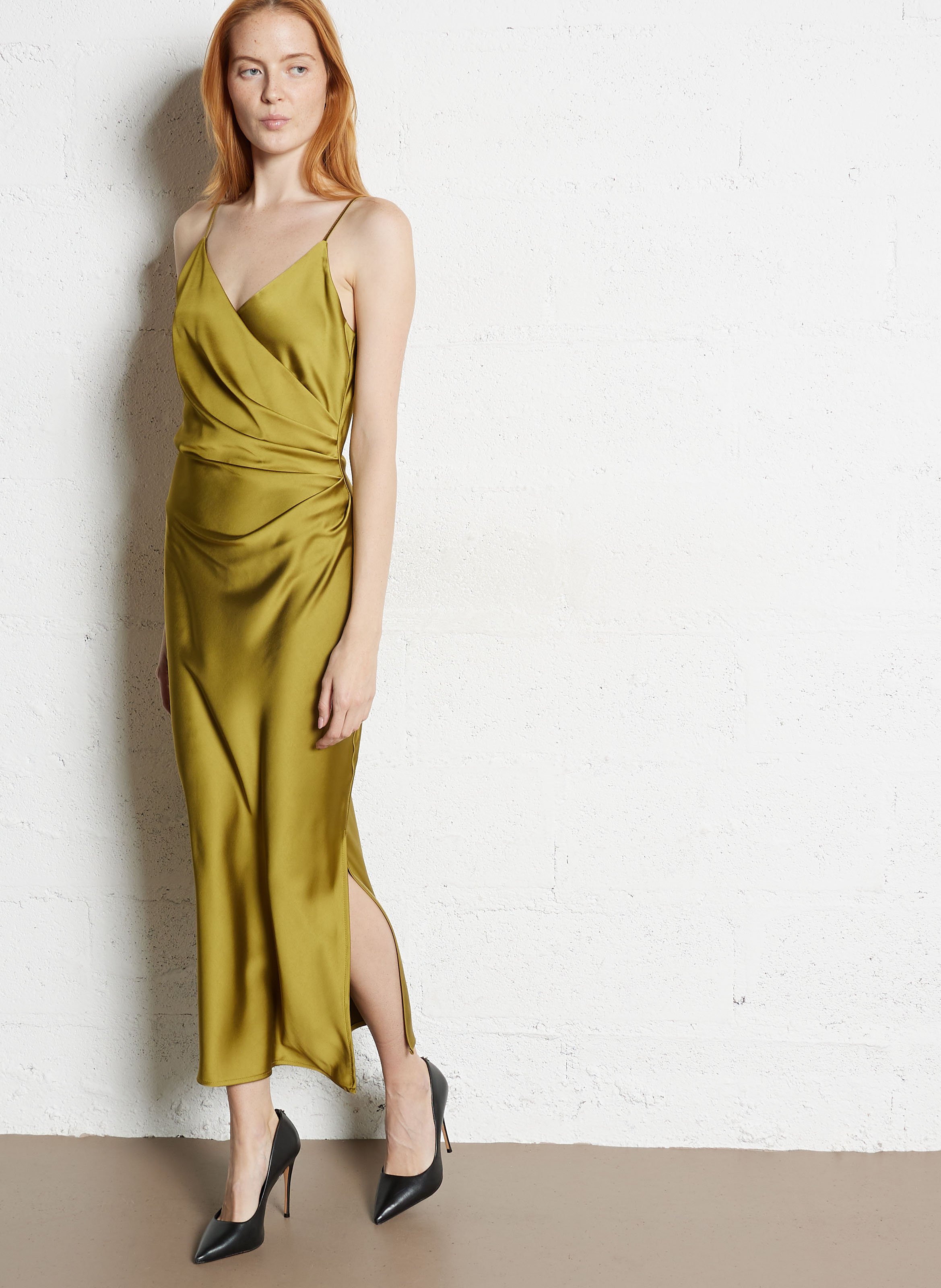 Satin V-neck maxi dress IMPERIAL Yellow