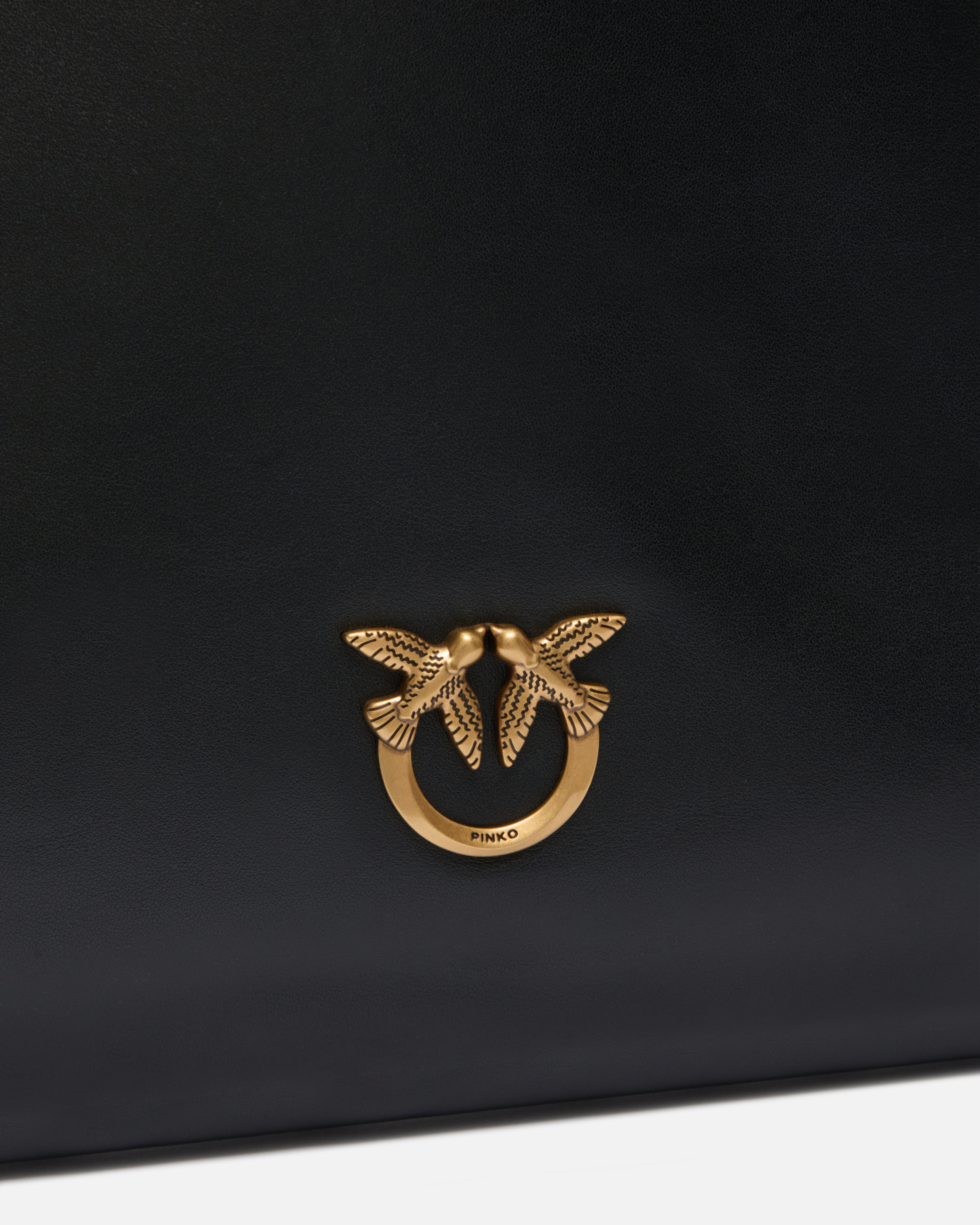 Mini slouchy leather shoulder bag with love birds logo Black