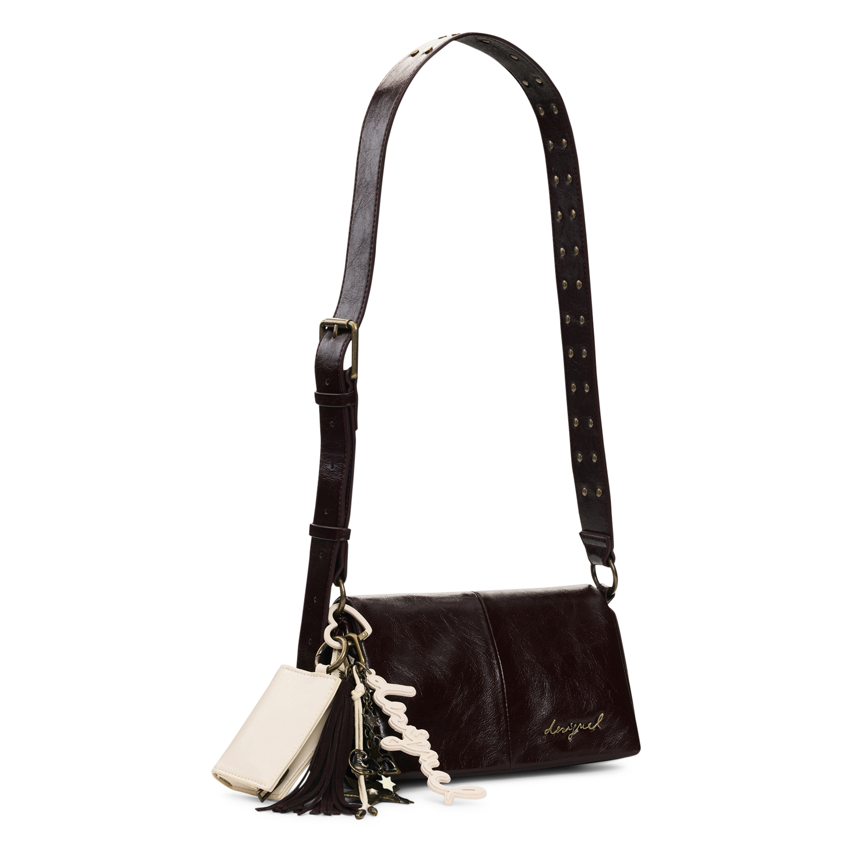 Glänzende Umhängetasche mit Anhängern DESIGUAL Braun