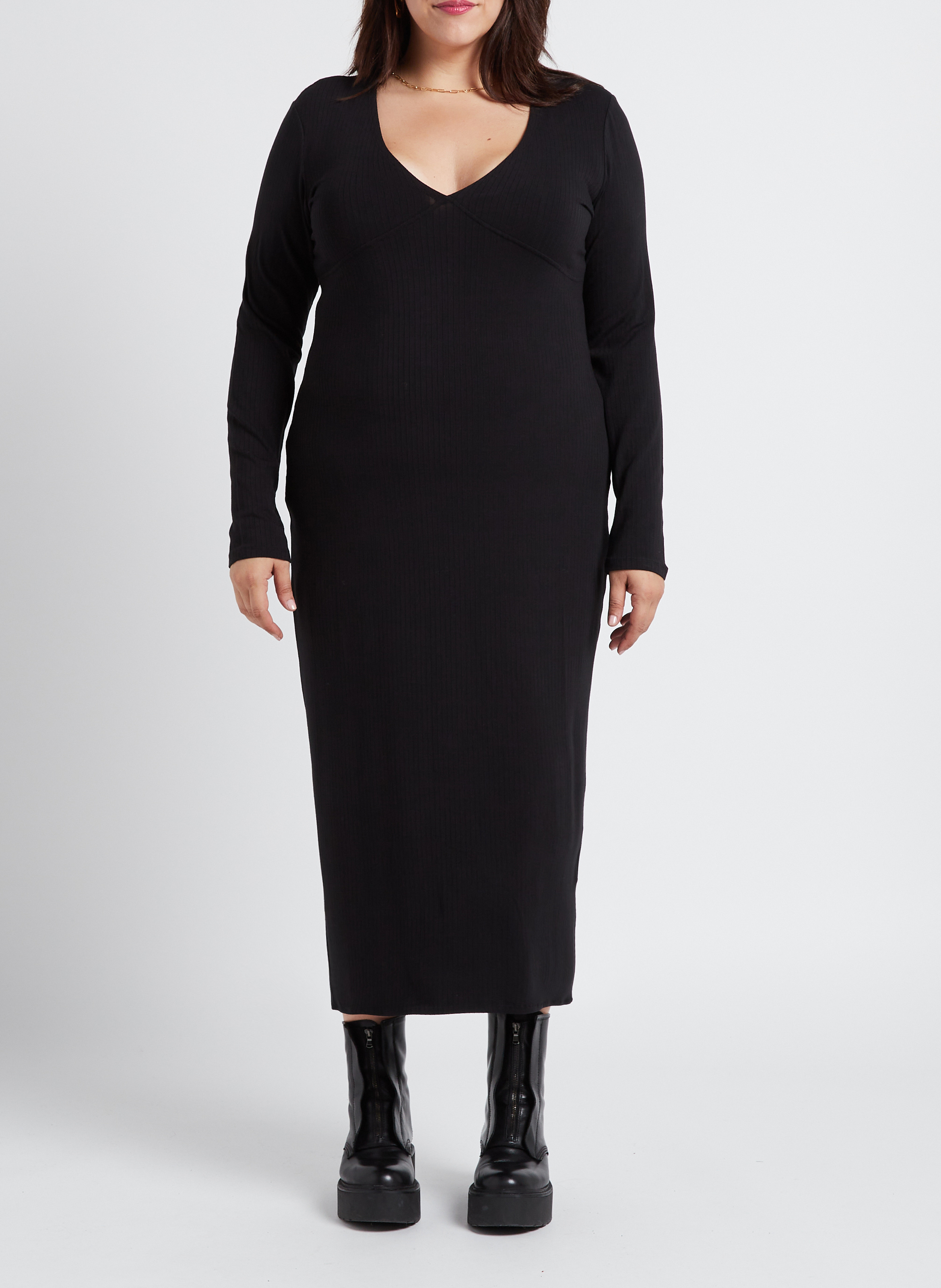 Lange jurk met V-hals GINA TRICOT Zwart