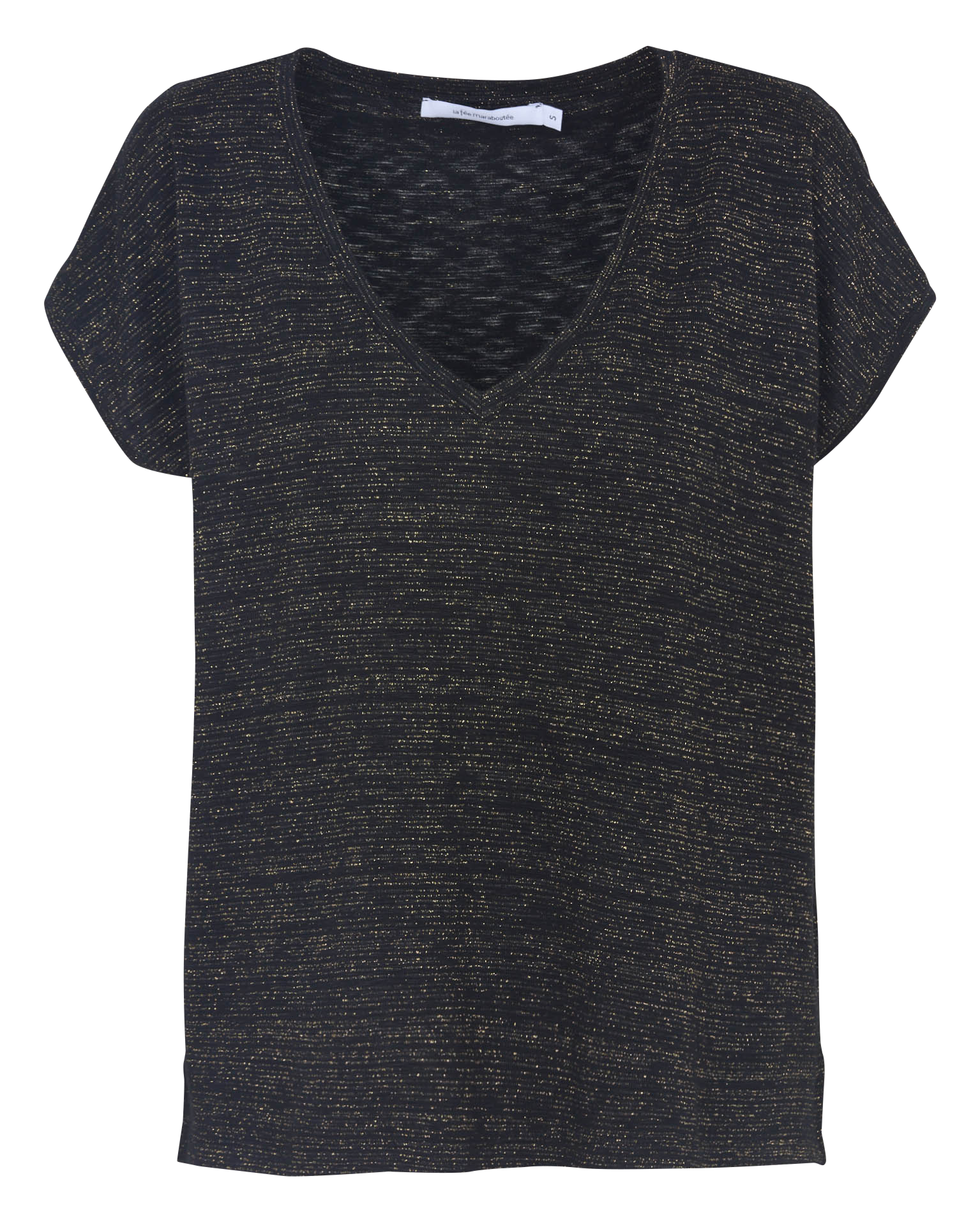 T-shirt met V-hals, korte mouwen en glittereffect LA FEE MARABOUTEE Zwart
