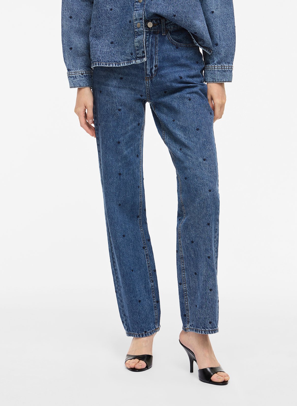 Jean droit en coton mélangé brodé VILA Bleu