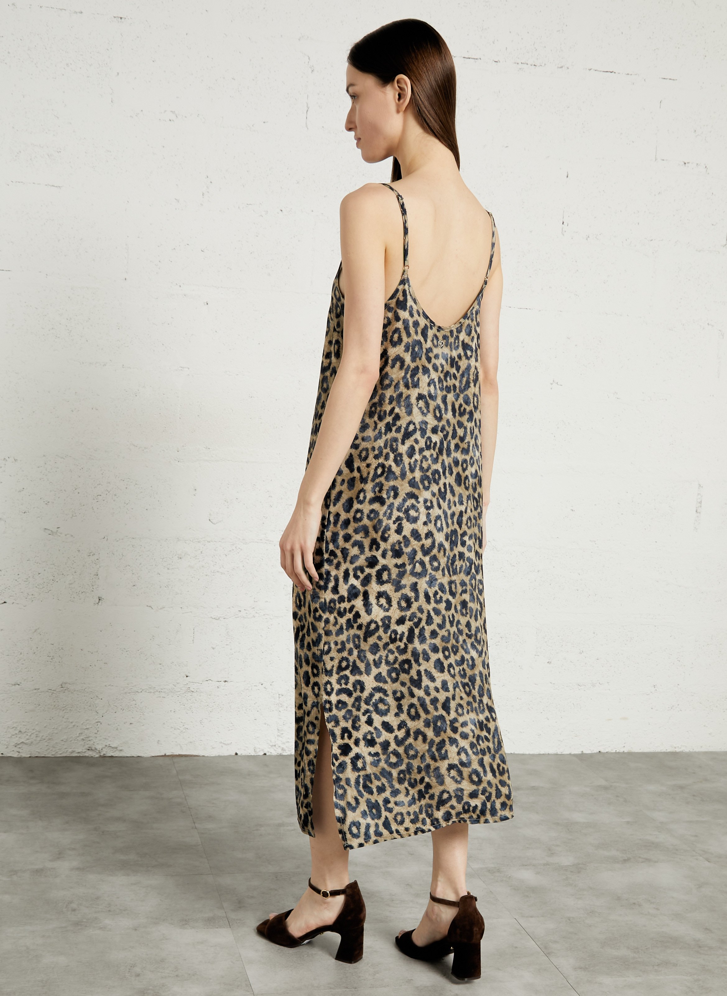 Robe midi col V PLEASE Beige