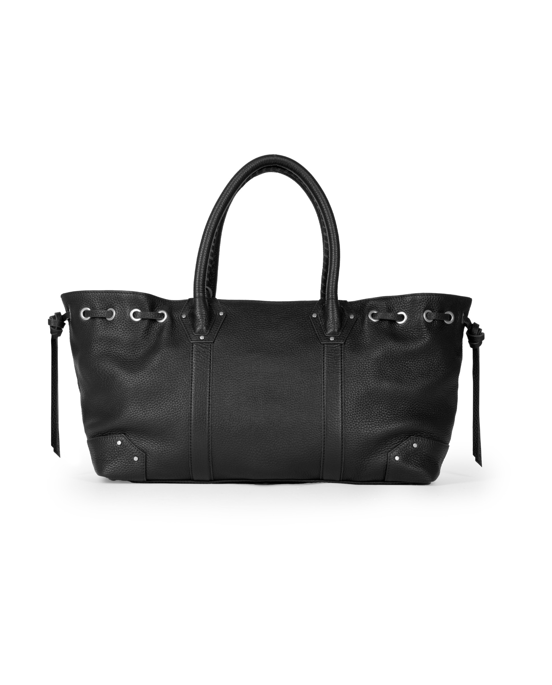 Ruched tote bag in grained leather Black
