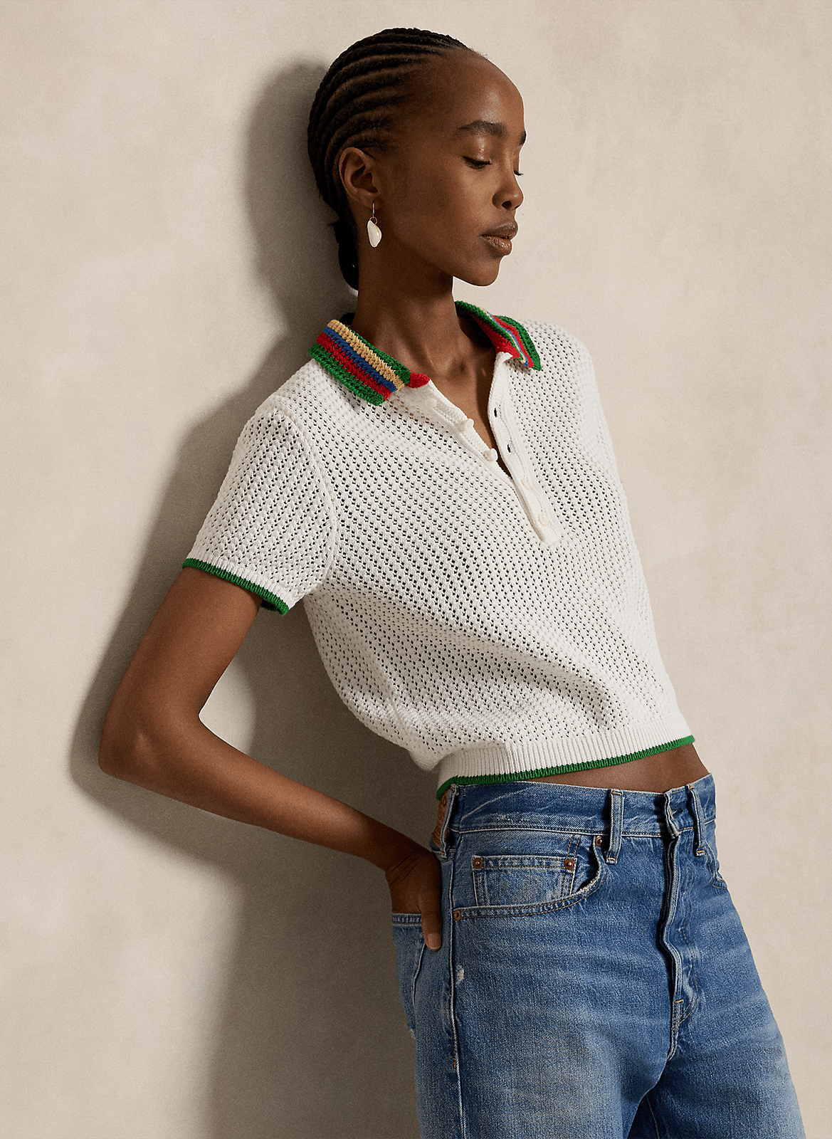 Polo manches courtes en maille crochet POLO RALPH LAUREN Blanc