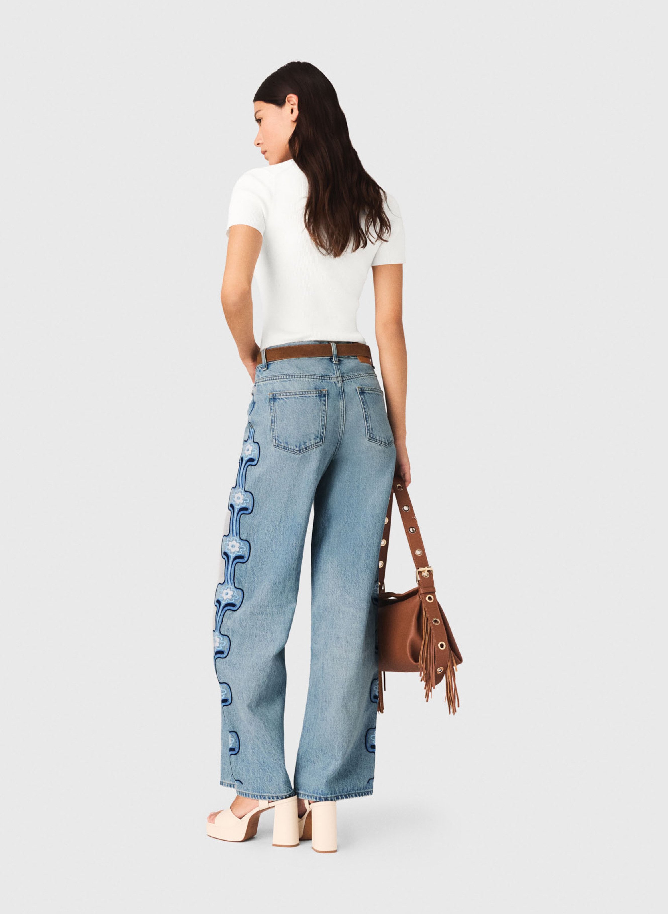 High-waisted wide-leg embroidered jeans MAJE Blue