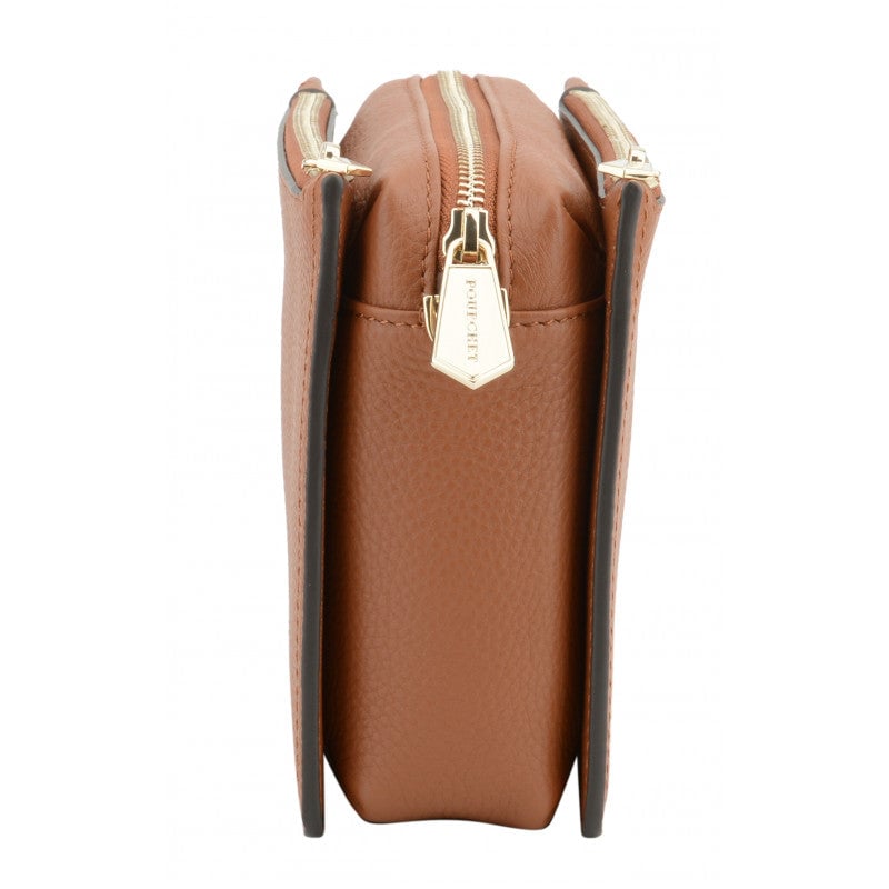 Calfskin leather shoulder bag POURCHET Brown