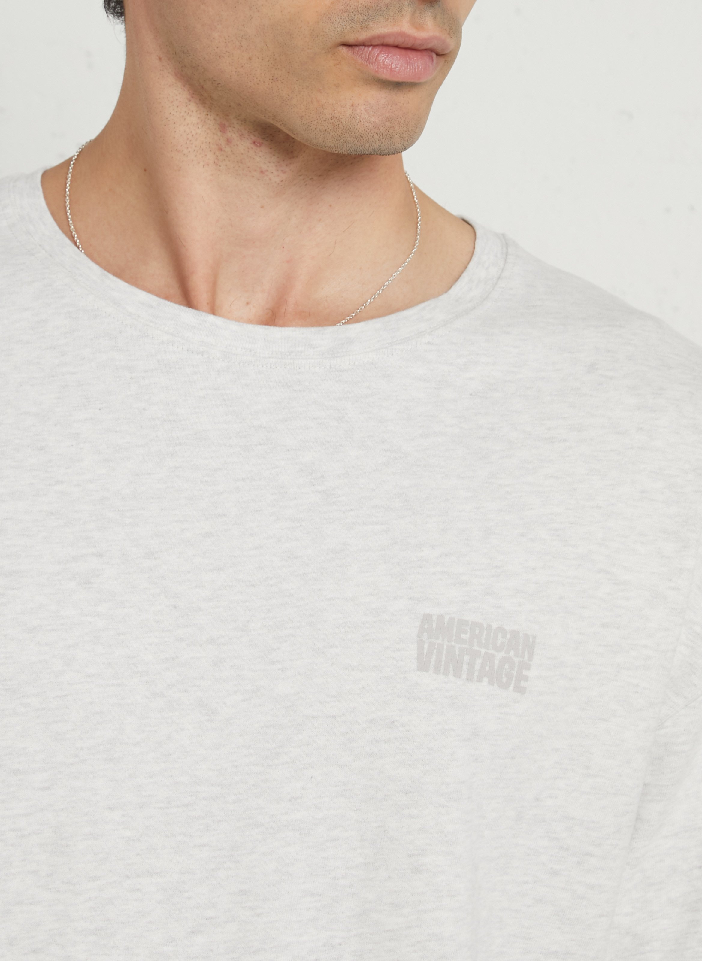 Tee-shirt droit col rond sérigraphié en coton AMERICAN VINTAGE Gris
