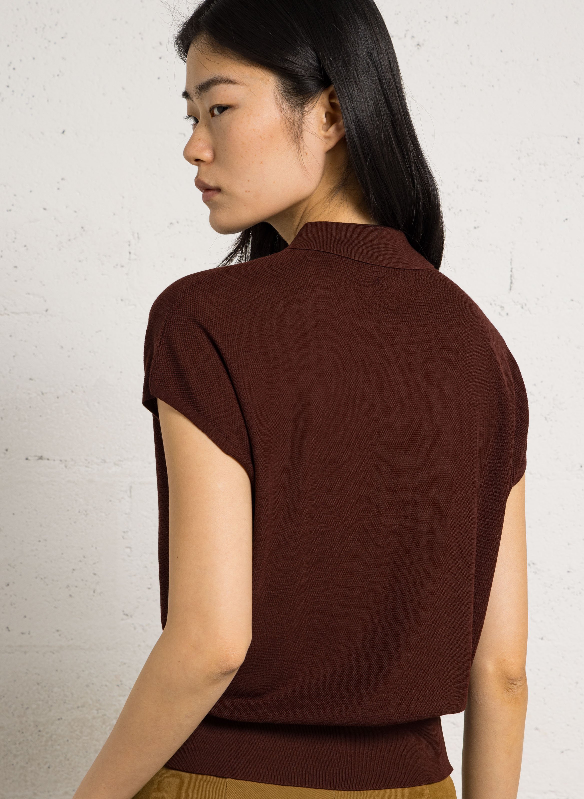 Knit polo collar top MAISON 123 Red