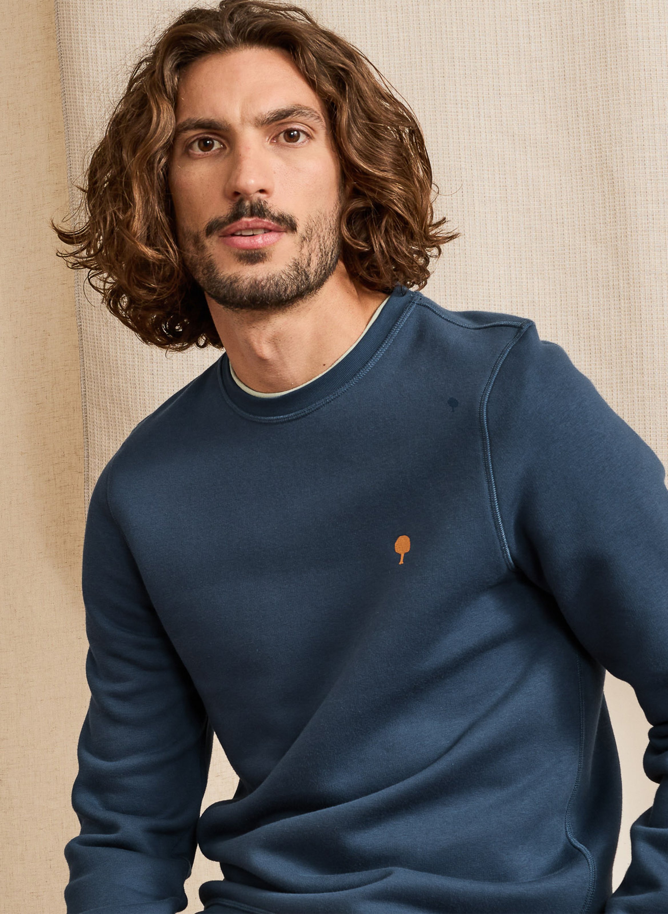 Straight-cut cotton-blend sweater with round neck FAGUO Blue