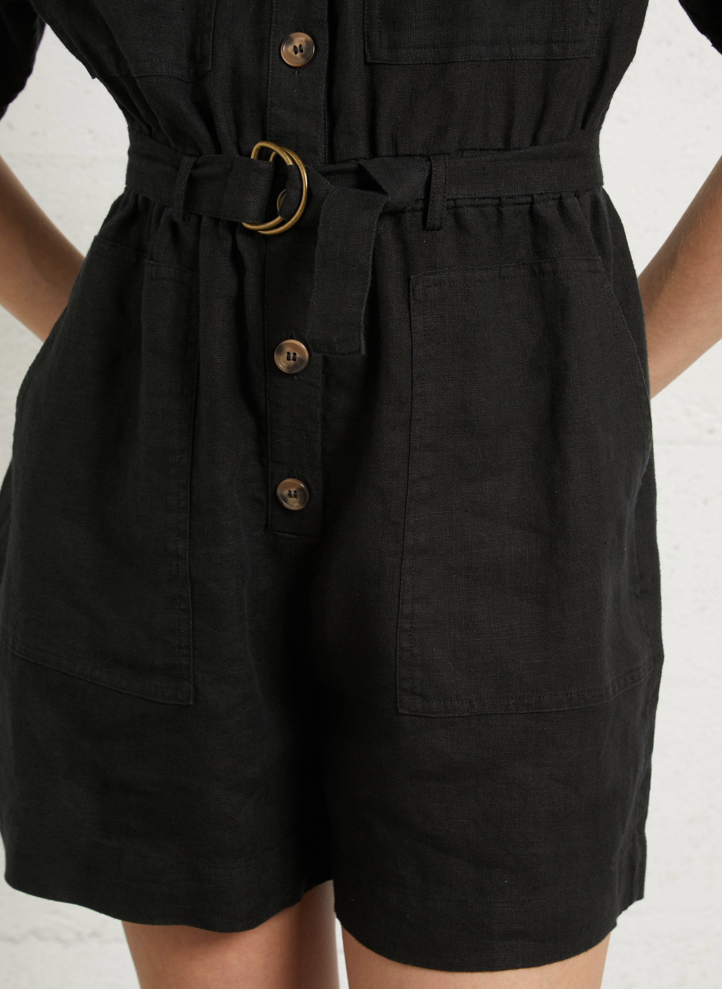 Combi short ample unie en lin DES PETITS HAUTS Noir