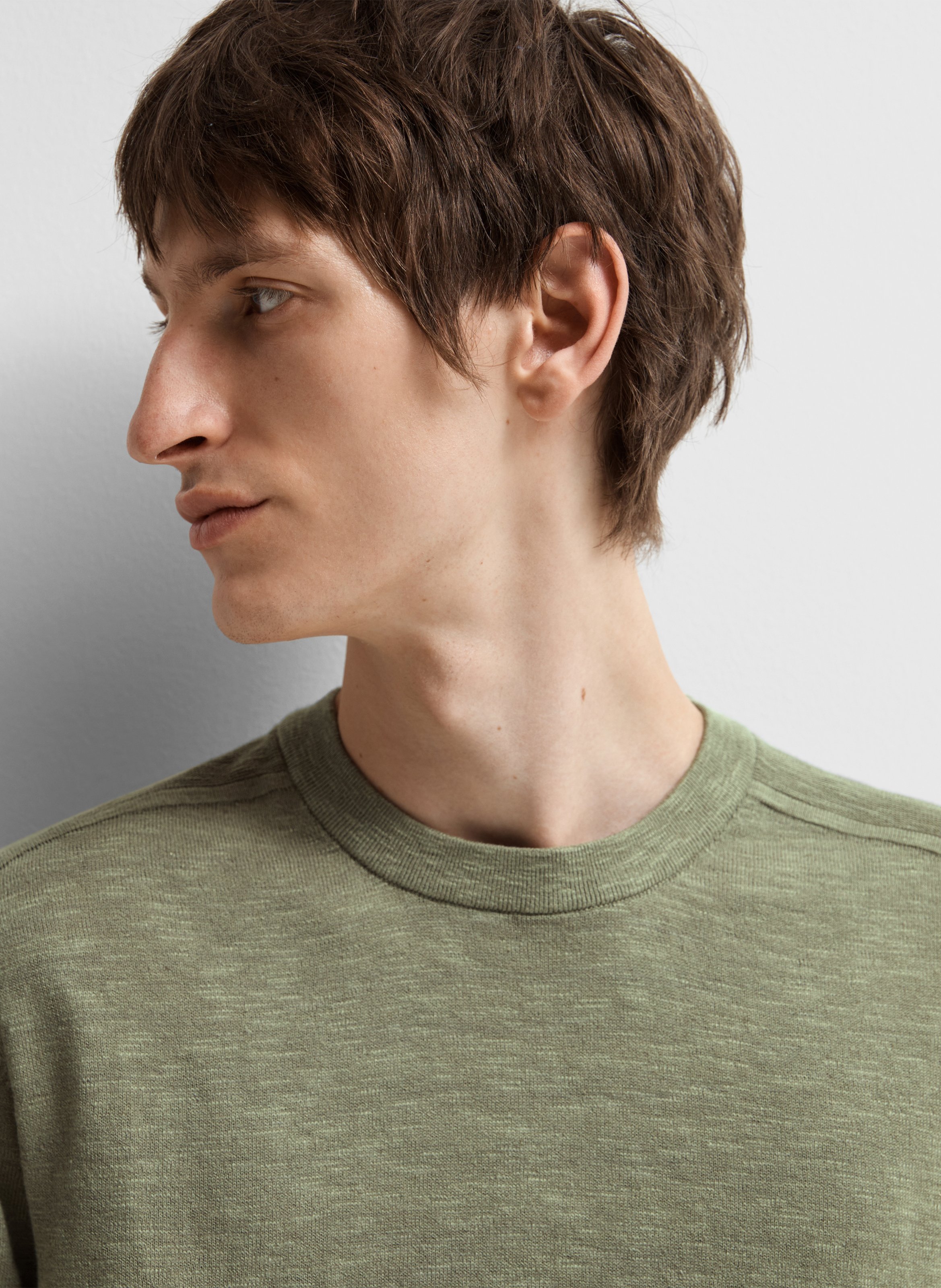 Straight cotton-blend round-neck T-shirt SELECTED Grey