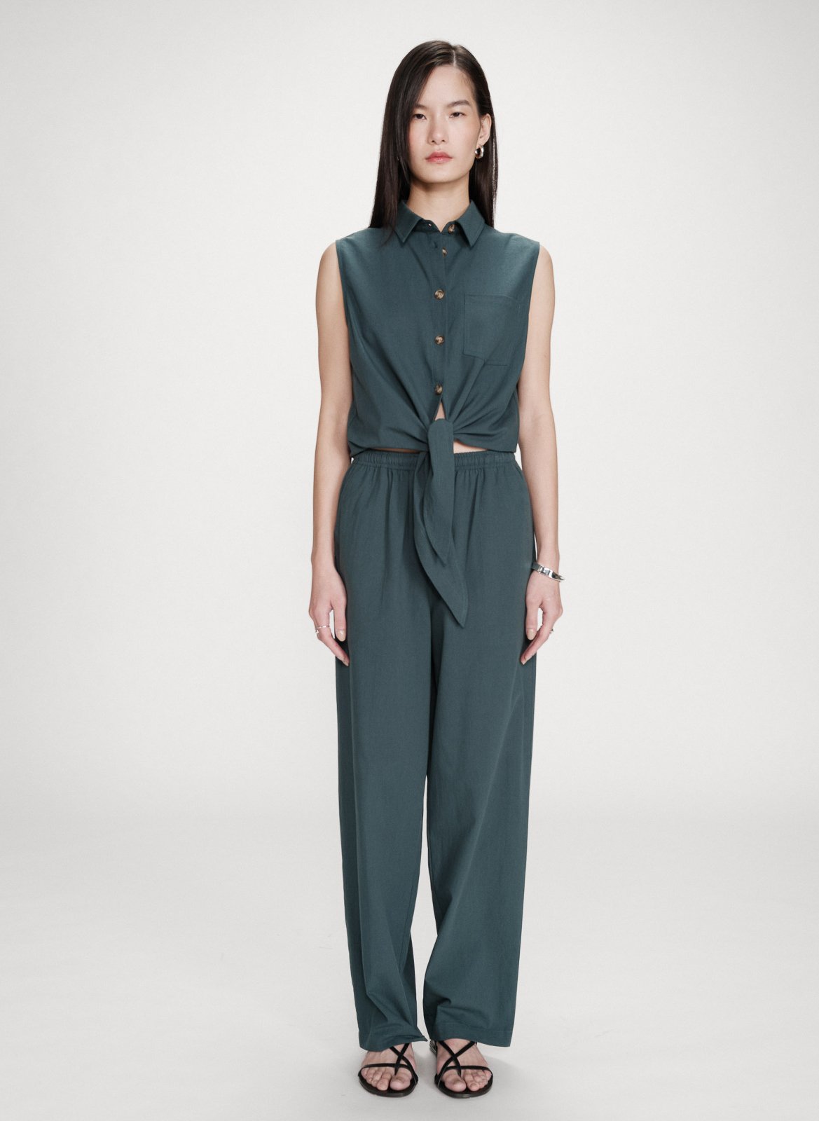 Chemise droite col classique en coton GRACE ET MILA Vert