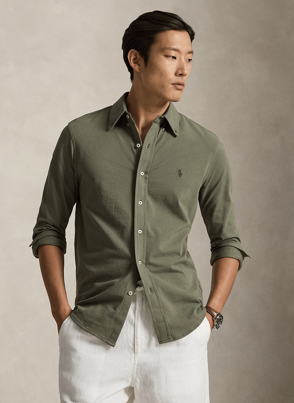 Chemise col américain ajustée en maille POLO RALPH LAUREN