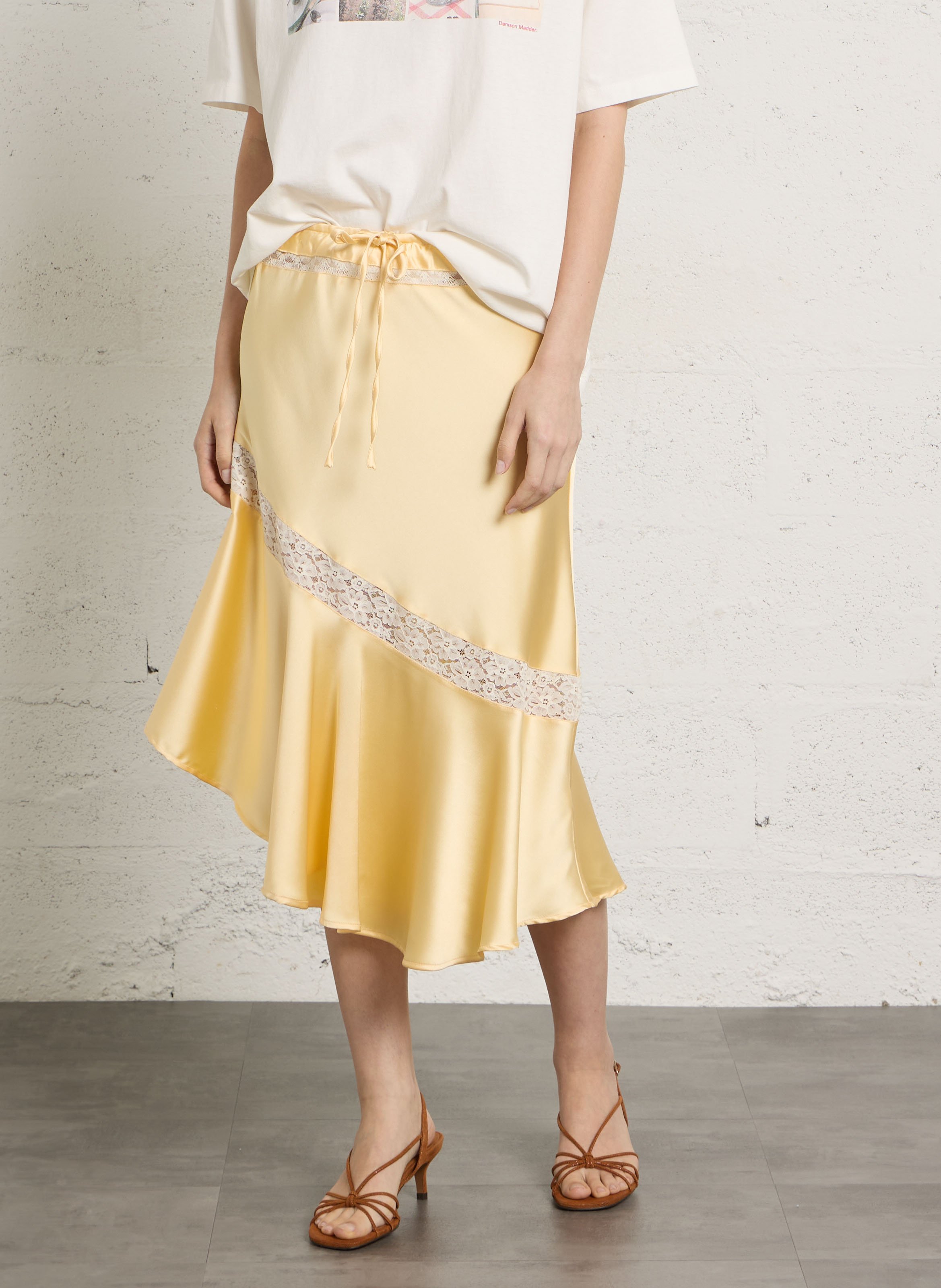 Asymmetrical lace satin skirt DAMSON MADDER Yellow