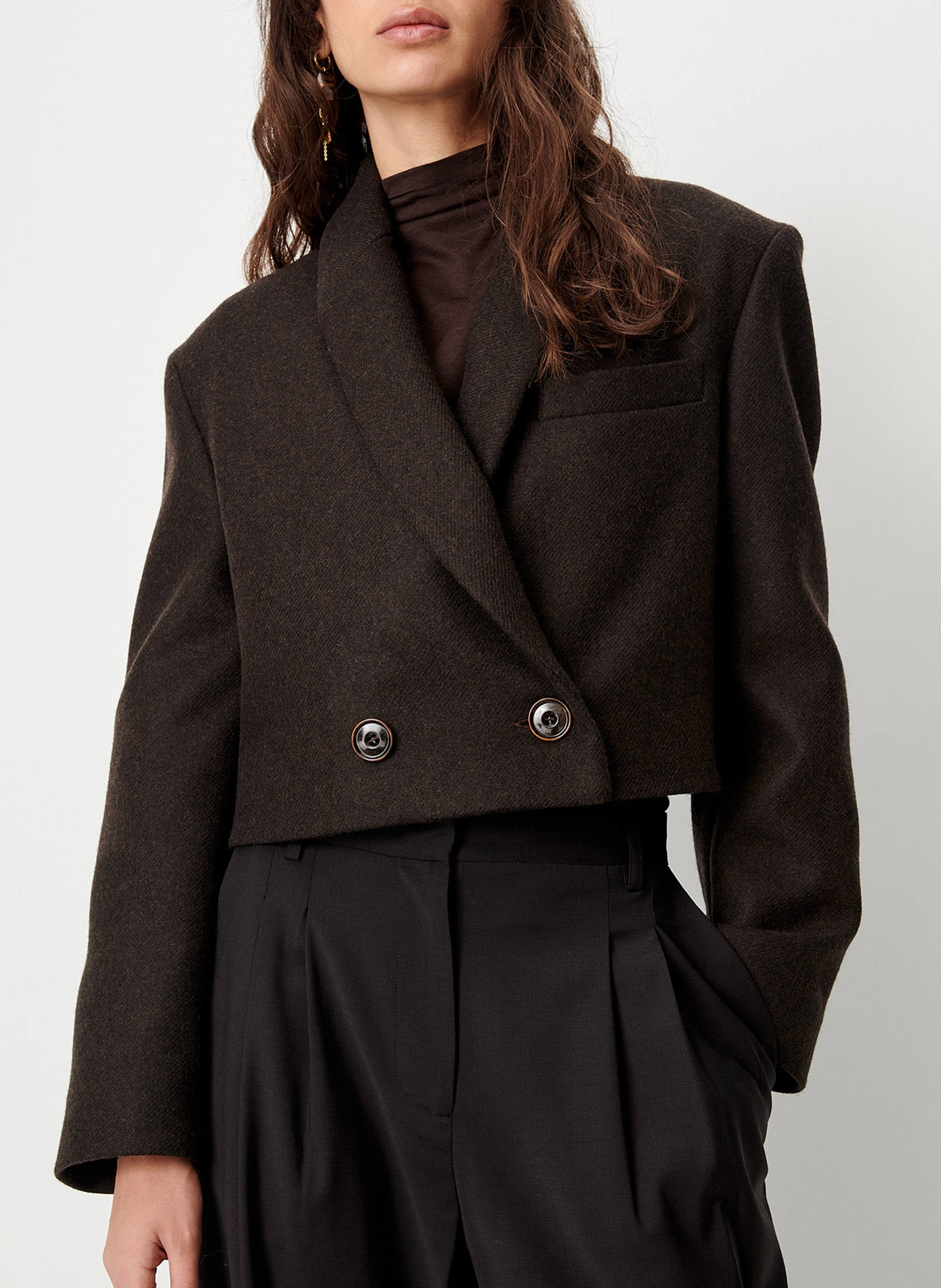 Veste col tailleur en laine mélangée SESSUN Marron